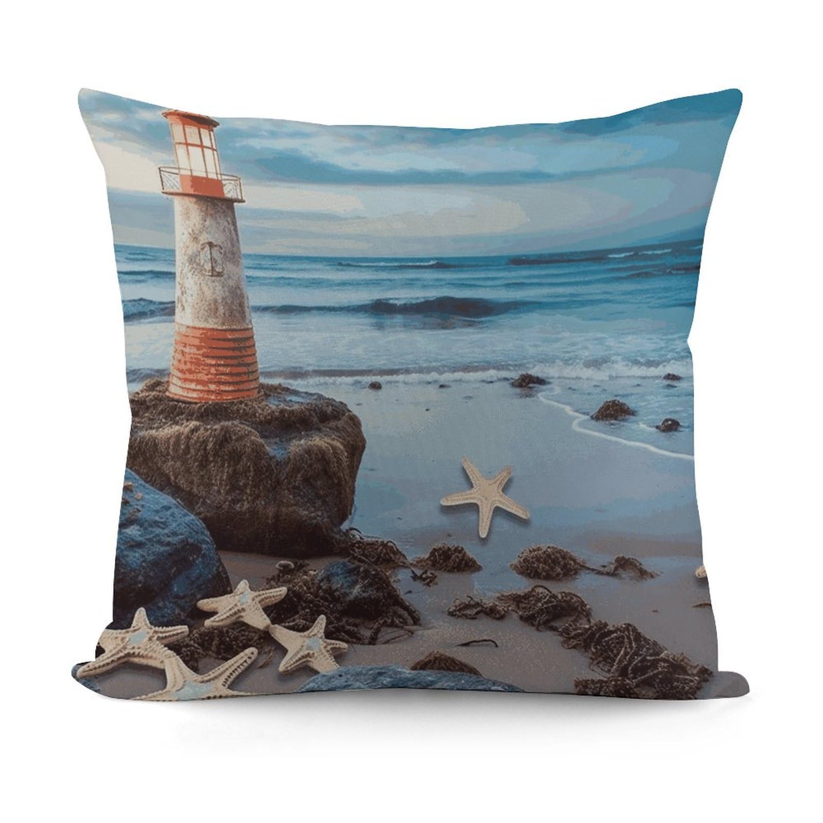 Adfgyerh Style Starfish Lighthouse Beach Decorative Pillow Covers, Throw Pillow Covers Soft For All Seasons, Pillowcases For Couch Living Room Sofa Bedroom 18X18 Inch