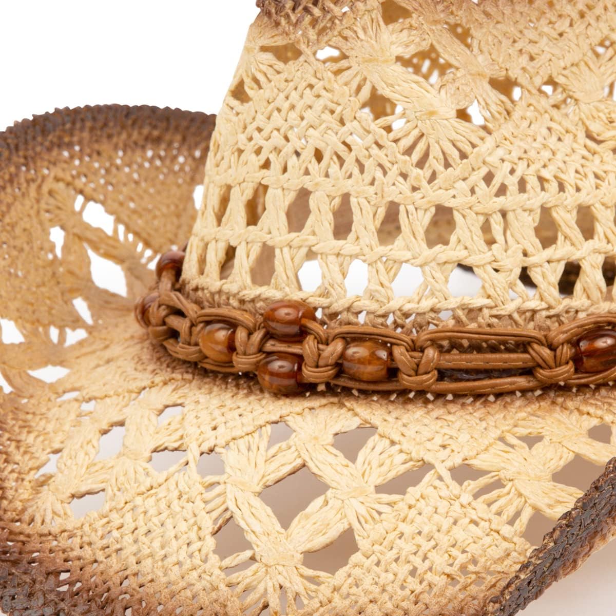 TOVOSO Straw Cowboy Hat for Women and Men with Shape-It Brim, Western Cowboy Hat, Orange/Beads - Tea Stain - Image 6