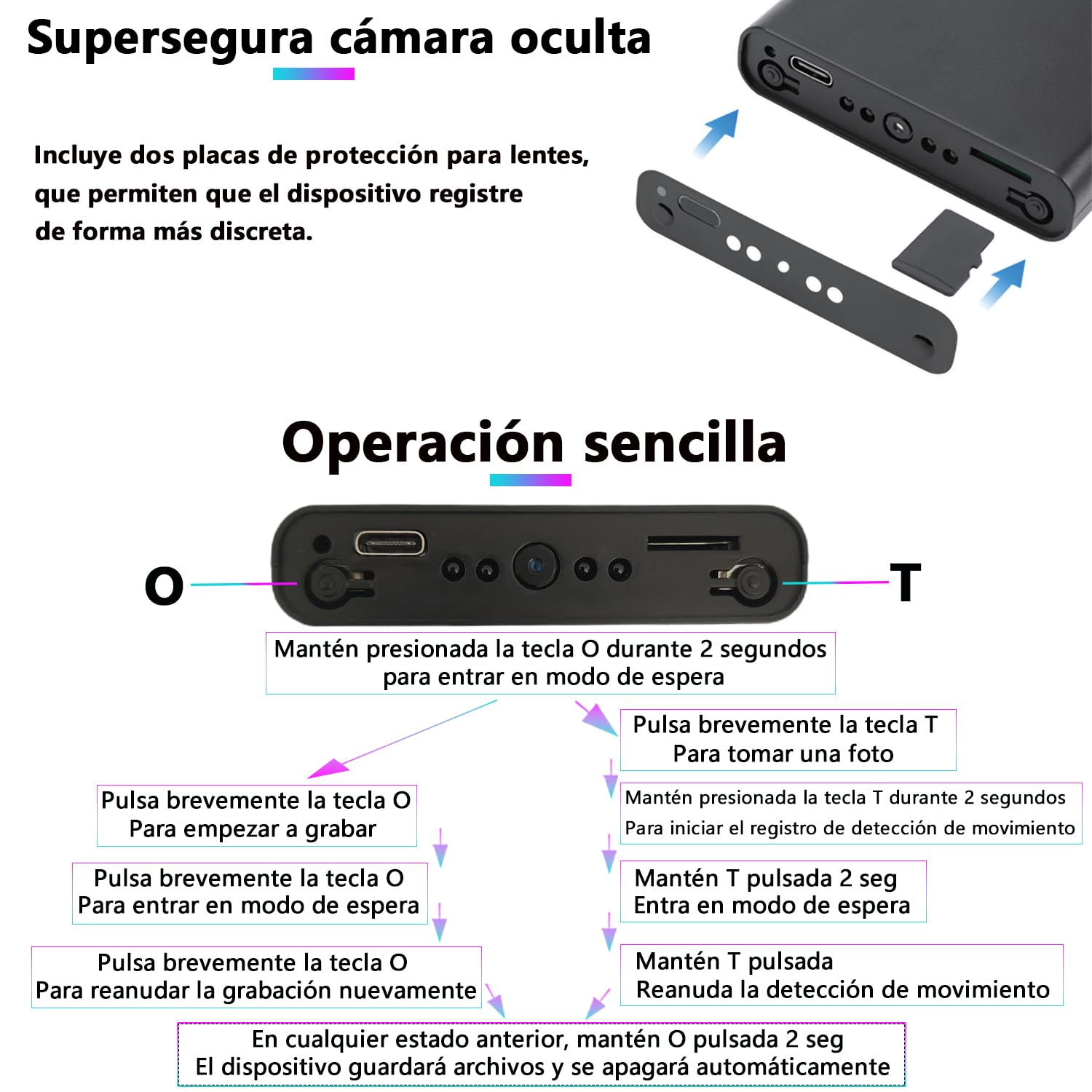 YINGZIKEJI Mini Camara Espía Oculta Cámara - 10000mah 1080P 55 Horas Cargadores portátiles Camara - detección Movimiento,Sensor de Gravedad,visión Nocturna,Grabación cíclica,sin función WiFi