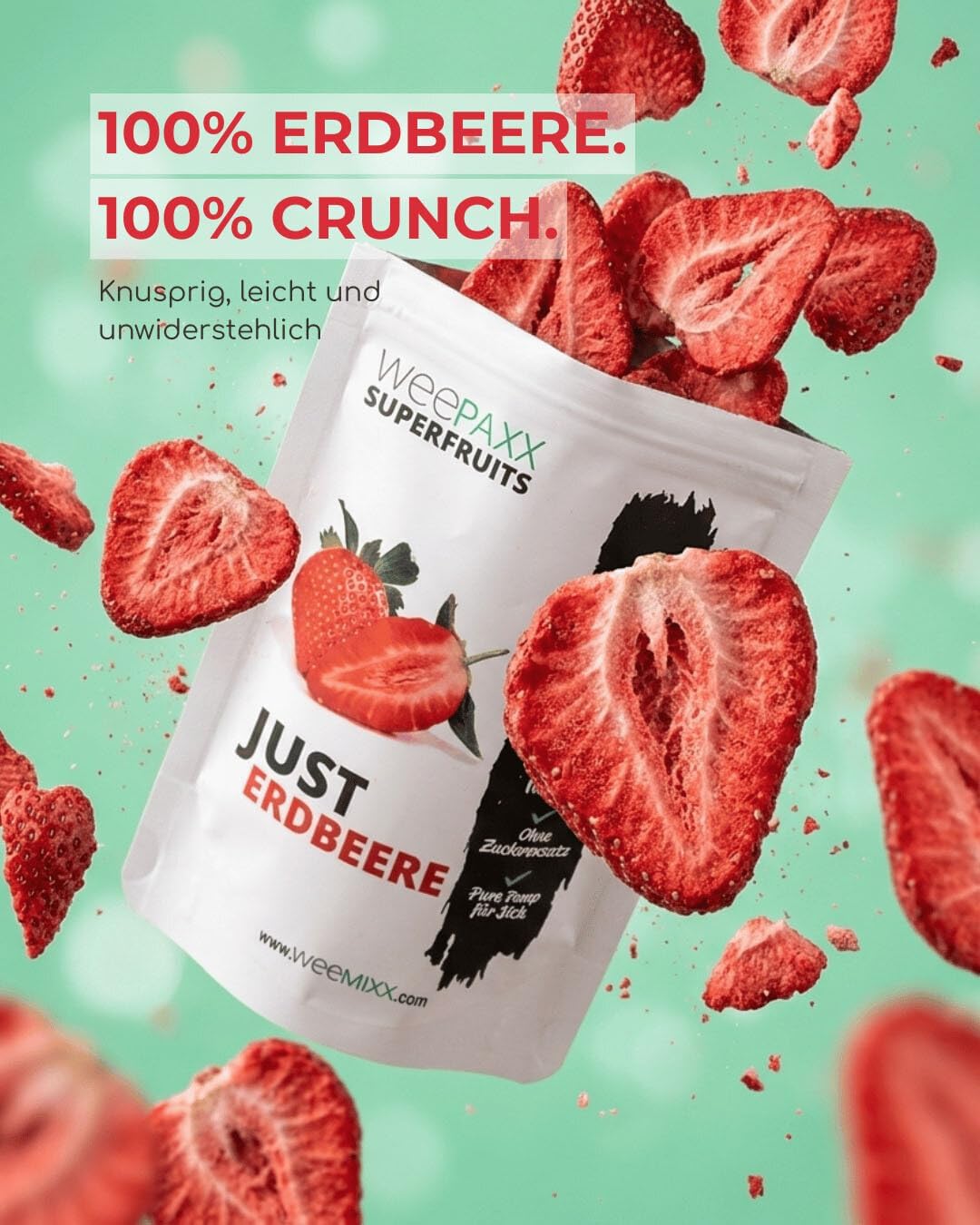 weemixx® Gefriergetrocknete Erdbeeren 500g | Erdbeer Chips als Snack oder für Smoothies | vegan & ohne Zuckerzusatz* | 100% pure Früchte