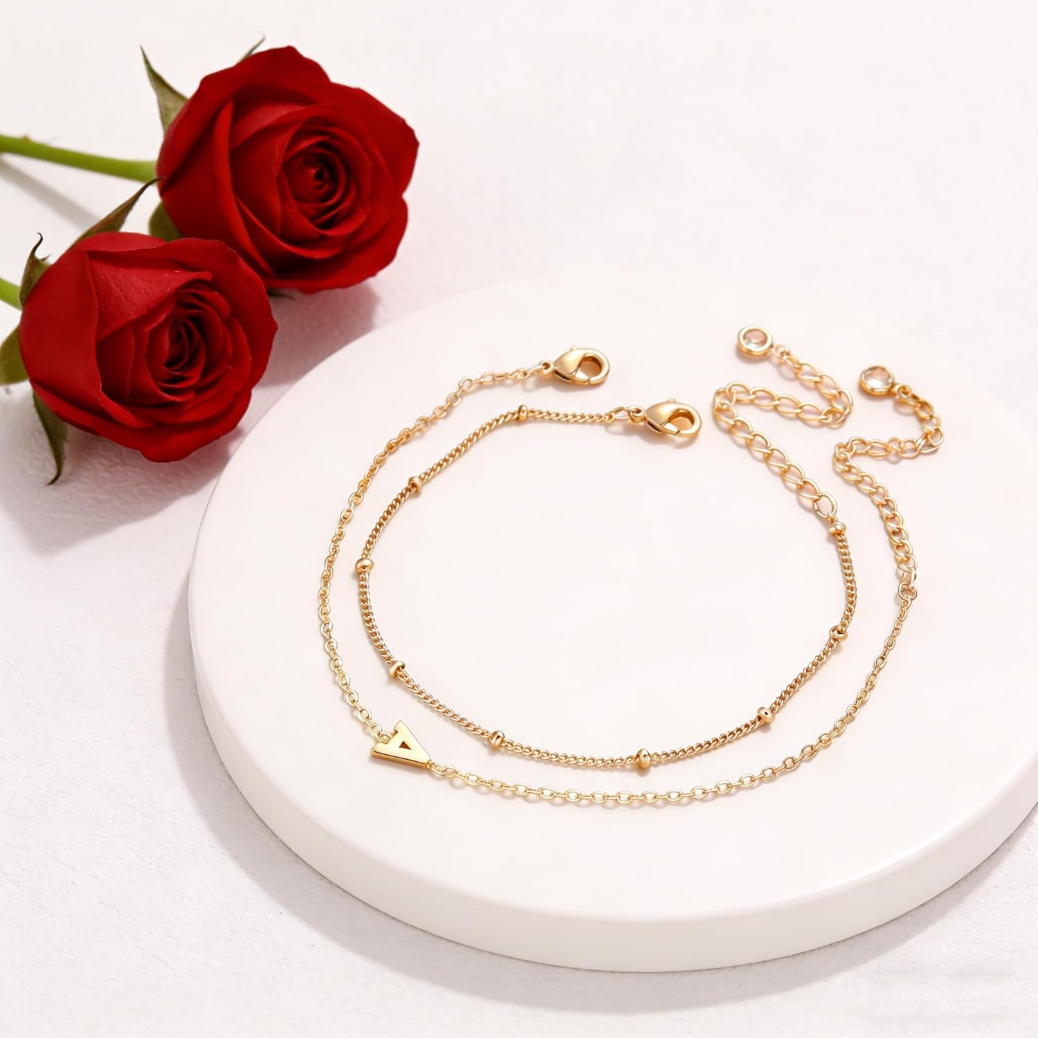 M MOOHAM Valentines Day Gifts for Her Women - Layered Initial Bracelets Gift Letter A-Z Charm, Dainty 14K Gold Plated Initial Bracelets for Women Teen Girls Birthday Jewelry Gifts - Image 6