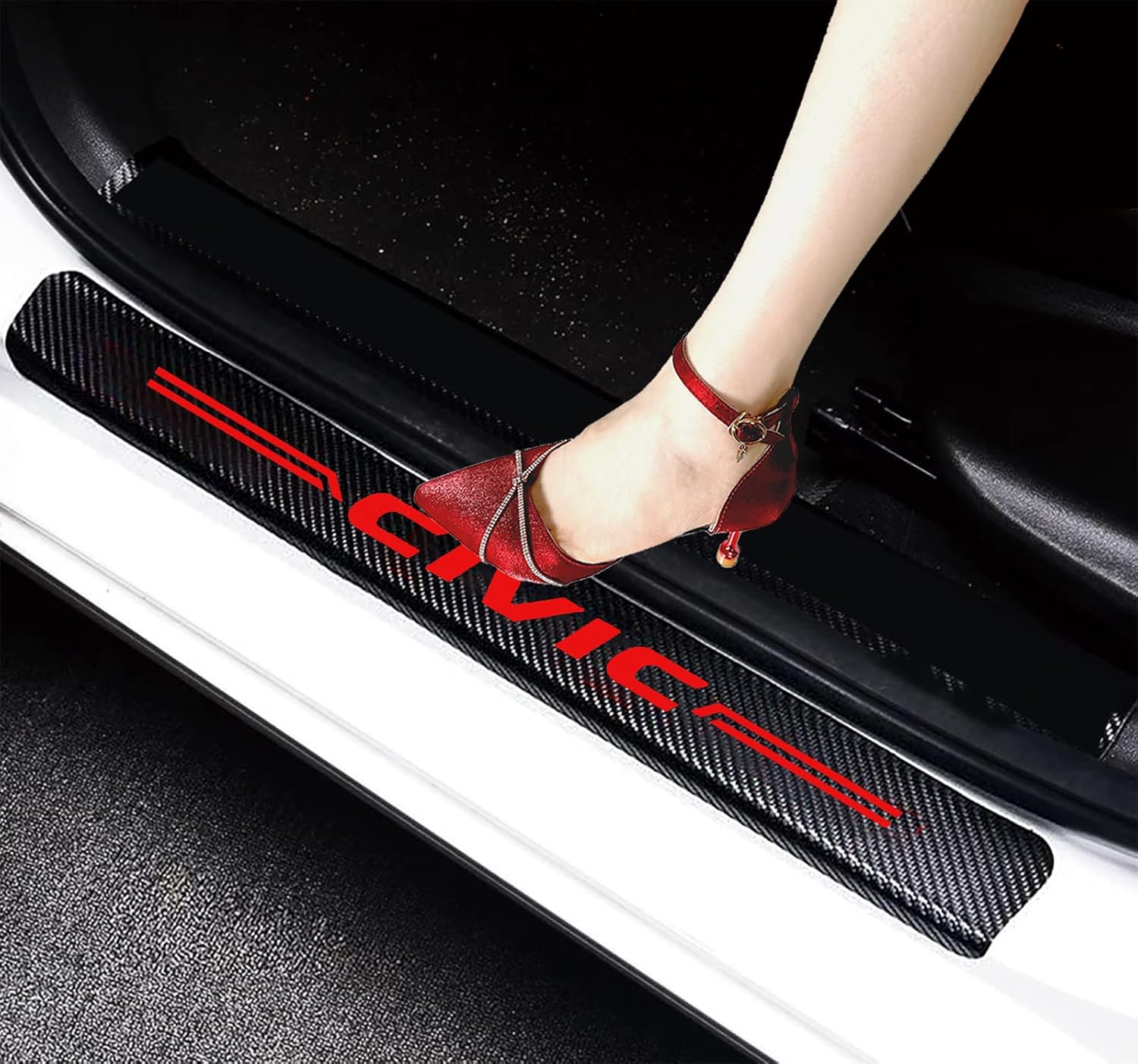 4PCS Car Door Threshold Protection Sticker Reflective Carbon Fiber