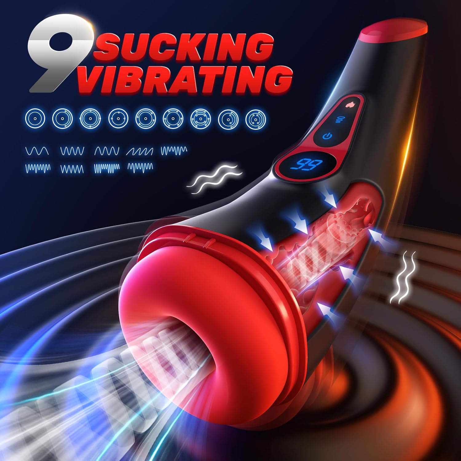 Sex Toys for Men Male Masturbator - APP Control Adult Toys Male Masturbators Penis Pump with 9 Sucking & 9 Vibrating, 3D Textured Sleeve Heating Blowjob Mens Sex Toy, LCD Display Pocket Pussy for Men Red&black