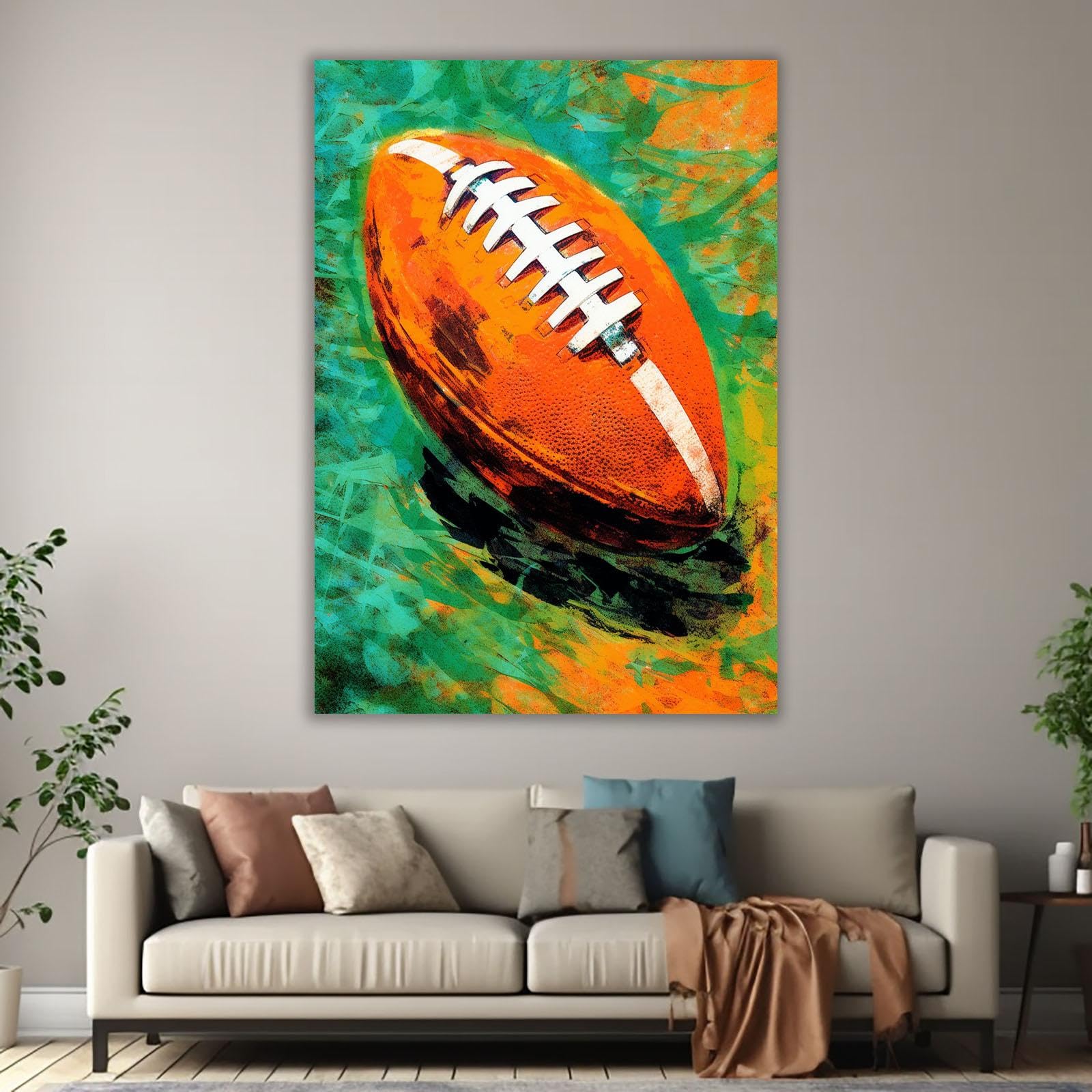veces Pósteres de fútbol para dormitorio de niños, decoración motivacional de fútbol de rugby verde y naranja, póster de dormitorio para habitación de adolescentes, impresiones deportivas, 60 x 90 cm,