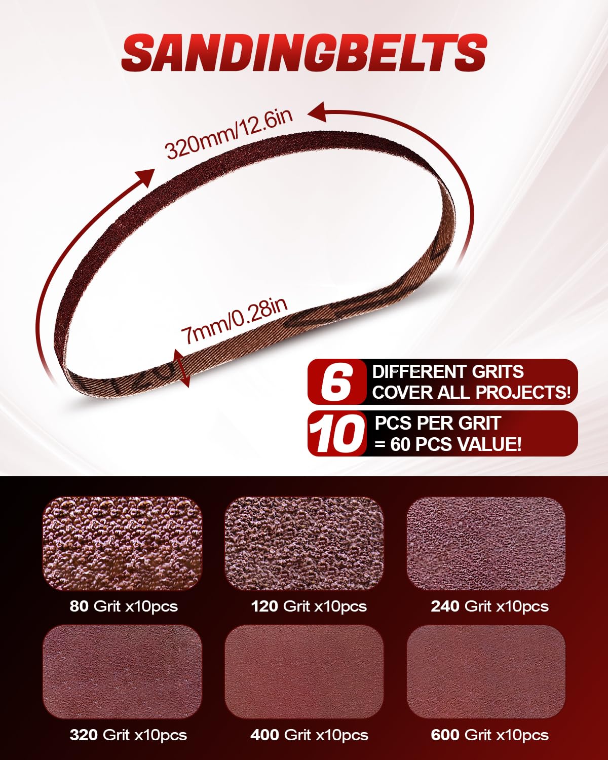 66PCS Micro Detail Sander Kit, 7 x 320mm Mini Hand Finger Sandpaper Sander Belts (80 to 600 Grits) - Image 2