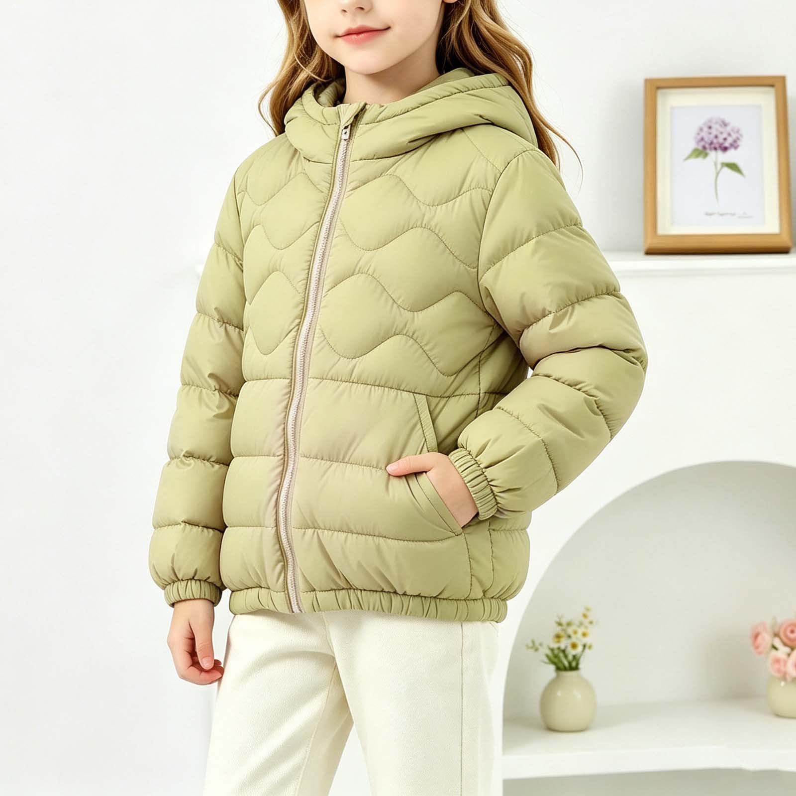 Leichte Kinder Winterjacke mit Kapuze für Jungen Mädchen Steppjacke