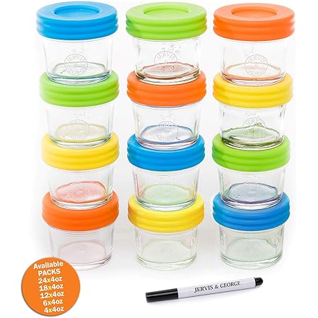 Glass Baby Food Storage Containers Set Contains 12 Small Reusable 4oz Jars With Airtight Lids Safely Freeze Your Homemade Baby Food Amazon Co Uk Kitchen Home