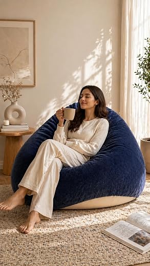 Mollismoons Faux Fur Bean Bag Chair Cover for Adults &amp; Kids | Luxury Lounger &amp; Round Floor Sofa Seating | Modern Cozy Feel...