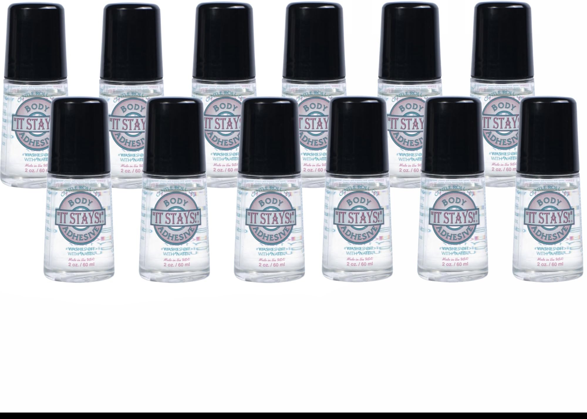 Mojo Compression Socks - It Stays! Butt Glue for Dancers Roll On - Body Adhesive Glue Applicator for Wigs, Socks, Stockings, Leotards, Bras, Costumes and Clothing - Made in USA - 2 oz (12 Pack)