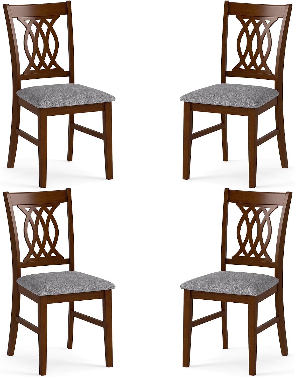 Giantex Upholstered Dining Chairs Set of 4, Farmhouse Fabric Side Chairs w/Cushioned Seats, Patterned Backrests, Sturdy Rubber Wood Frames, Wooden Accent Chairs for Kitchen, Dining Room