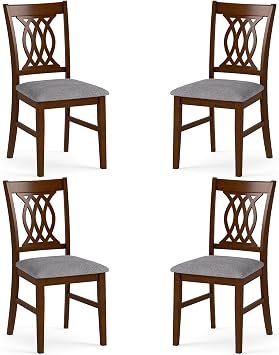 GIANTEX Upholstered Dining Chairs Set of 4, Farmhouse Fabric Side Chairs w/Cushioned Seats, Patterned Backrests, Sturdy Rubber Wood Frames, Wooden Accent Chairs for Kitchen, Dining Room