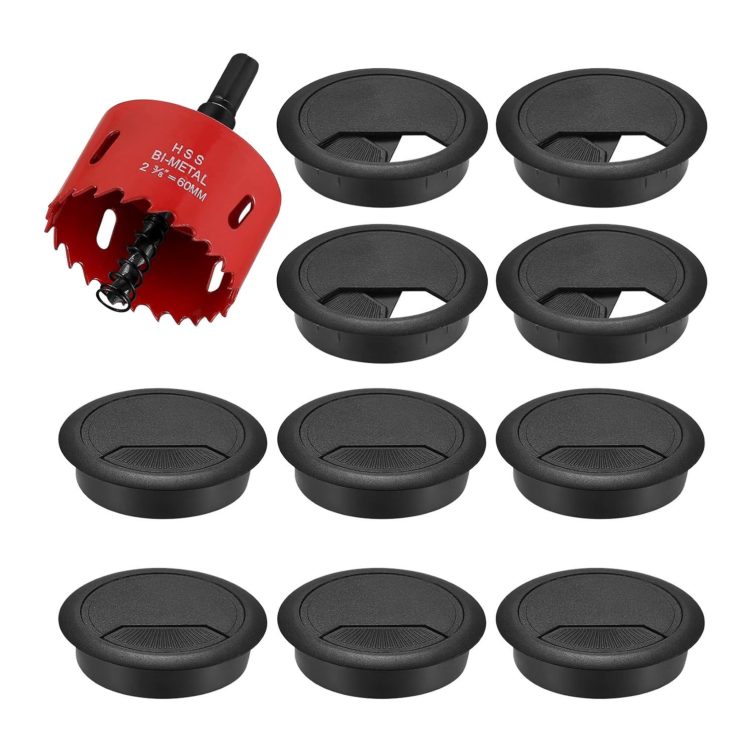 Passe-câbles pour bureau contre les fils emmêlés kit 60 mm noir avec scie cloche