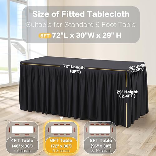 Miniatura 3 de Paquete de 6 manteles rectangulares negros para mesas de 6 pies, manteles ajustables de poliéster elásticos de 6 pies para bodas, cumpleaños,