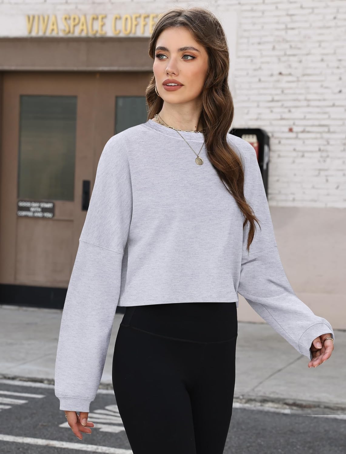 IWD Womens Long Sleeve Cropped Sweatshirts Trendy Oversized Crewneck Crop Tops Casual Fall Pullover Sweaters - Image 5