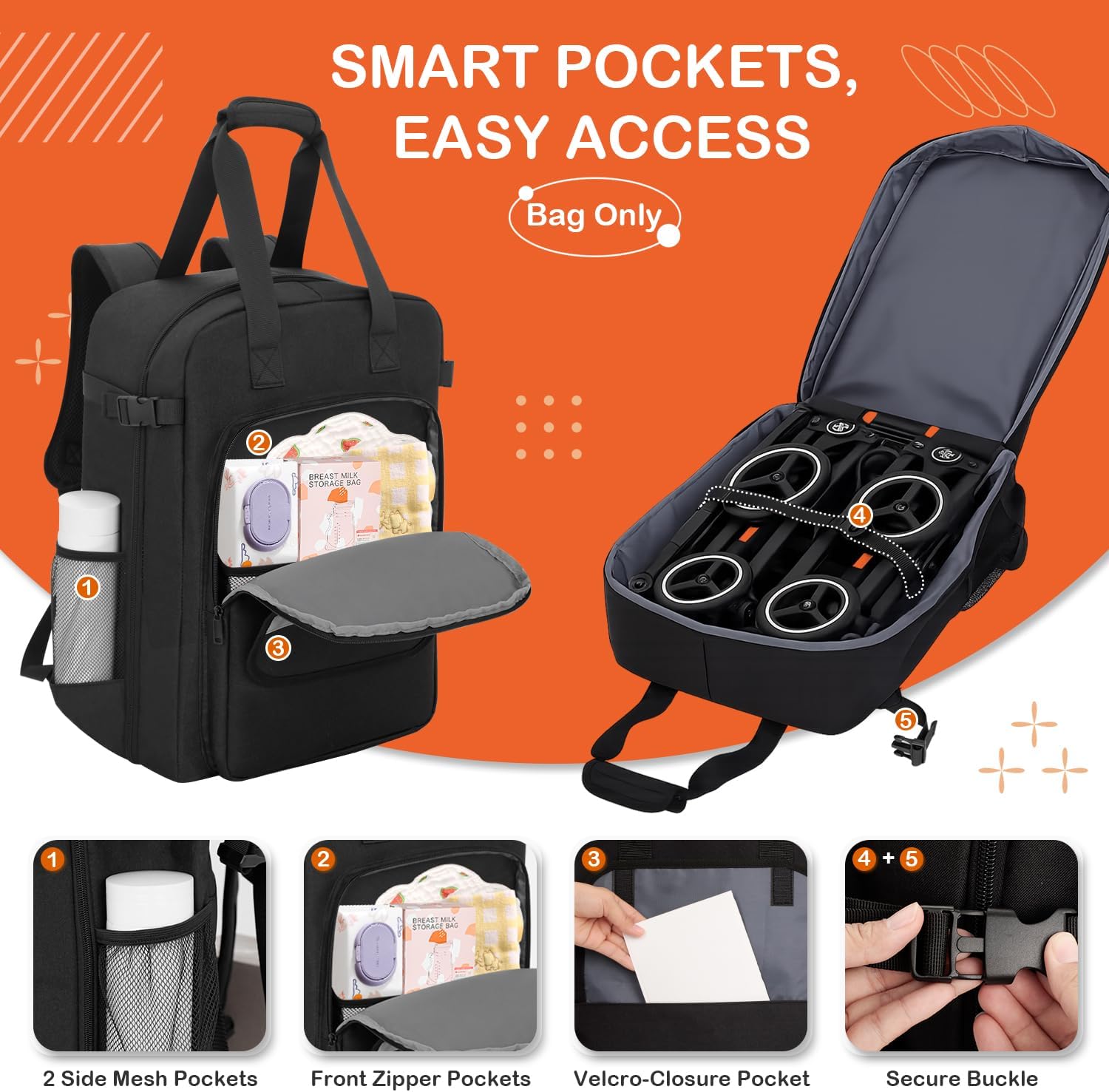 Stroller Bag for Airplane Compatible with GB Pockit & Pockit Air Plus, Stroller Travel Backpack with Pockets, Padded Protective Gate Check Bag, Carry-On Size, GB Pockit Stroller Accessories (Bag Only)