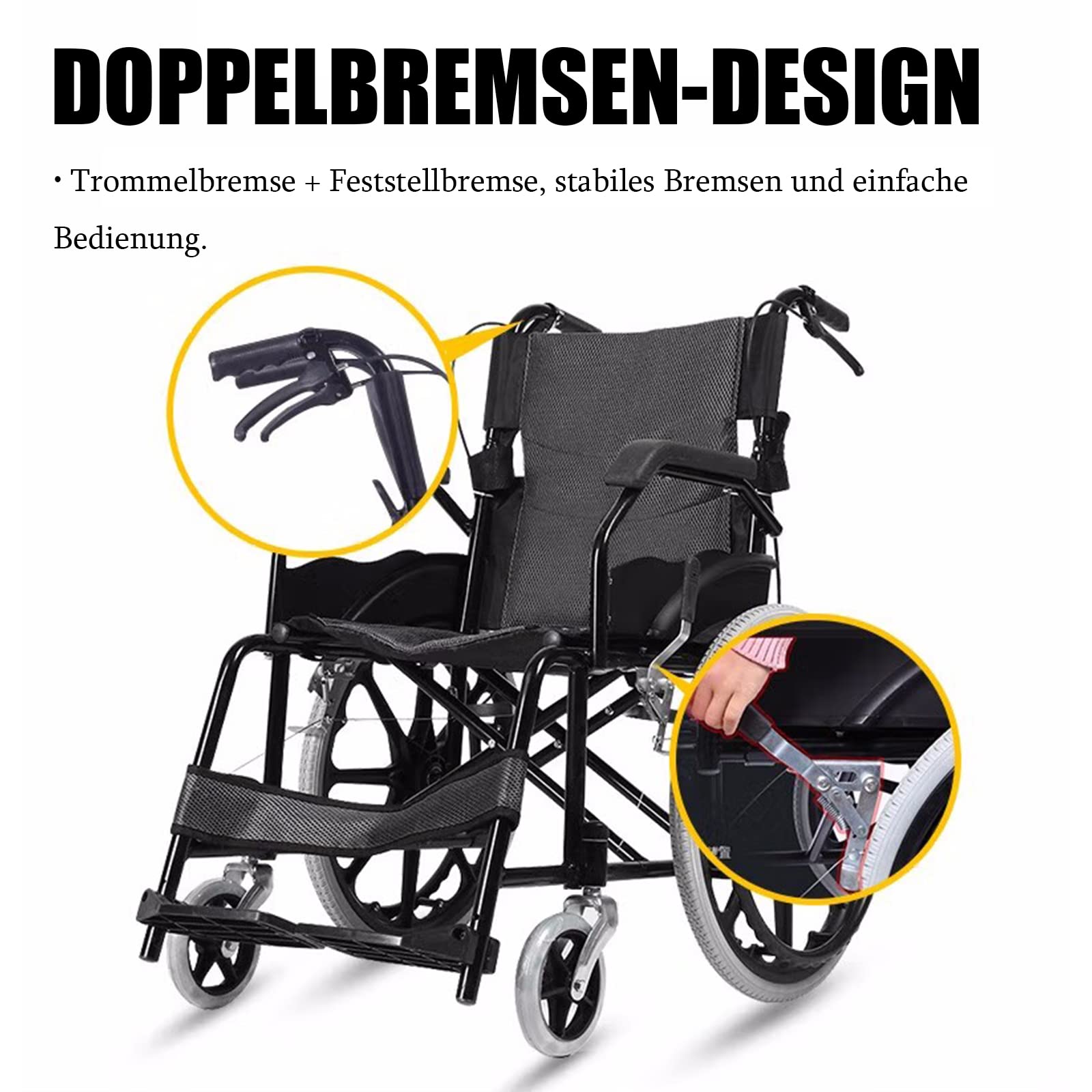 Ultraleicht Rollstuhl Faltbar Leicht Reiserollstuhl, Rollstühle für die Wohnung und Unterwegs, Transportrollstuhl, Trommelbremse, Sitzbreite 50 cm,Rot