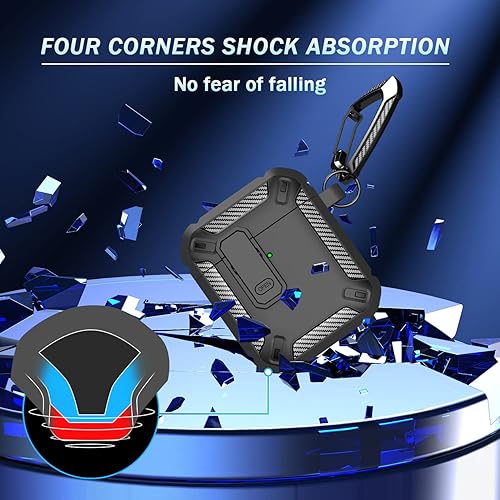 Miniatura 3 de RFUNGUANGO Funda para AirPod de 2 generación con kit de limpieza, armadura protectora de carcasa dura militar con bloqueo para funda de carga de