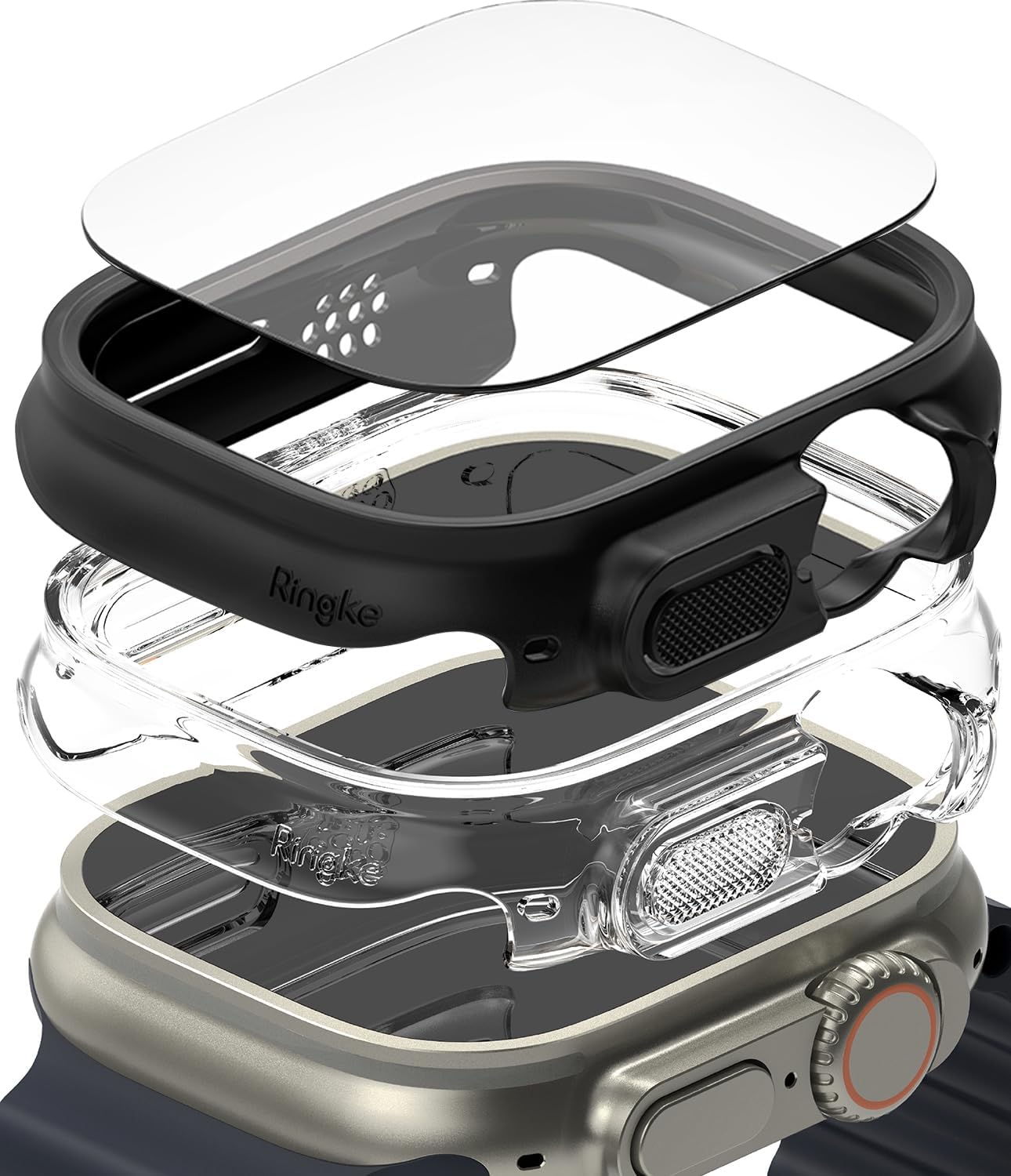 Ringke Slim Compatible with Apple Watch Ultra 2, 1 [Clear & Matte Black] + Ringke Easy Slide Tempered Glass Compatible with Apple Watch Ultra 2, 1