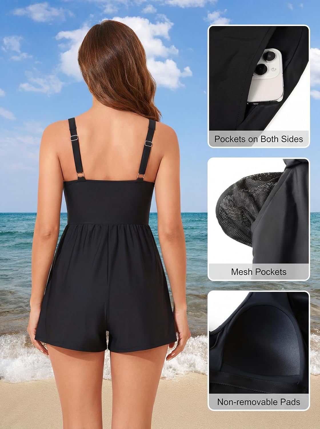 Smismivo Swim Rompers for Women Tummy Control V Neck Swimsuits with Shorts One Piece Modest Bathing Suits Full Coverage 2026
