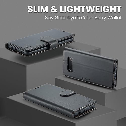 Miniatura 3 de Funda tipo cartera para Samsung Galaxy S10 de 6.1 pulgadas (no S10e, S10+) con bloqueo RFID, soporte para tarjeta de crédito, de piel sintética, con