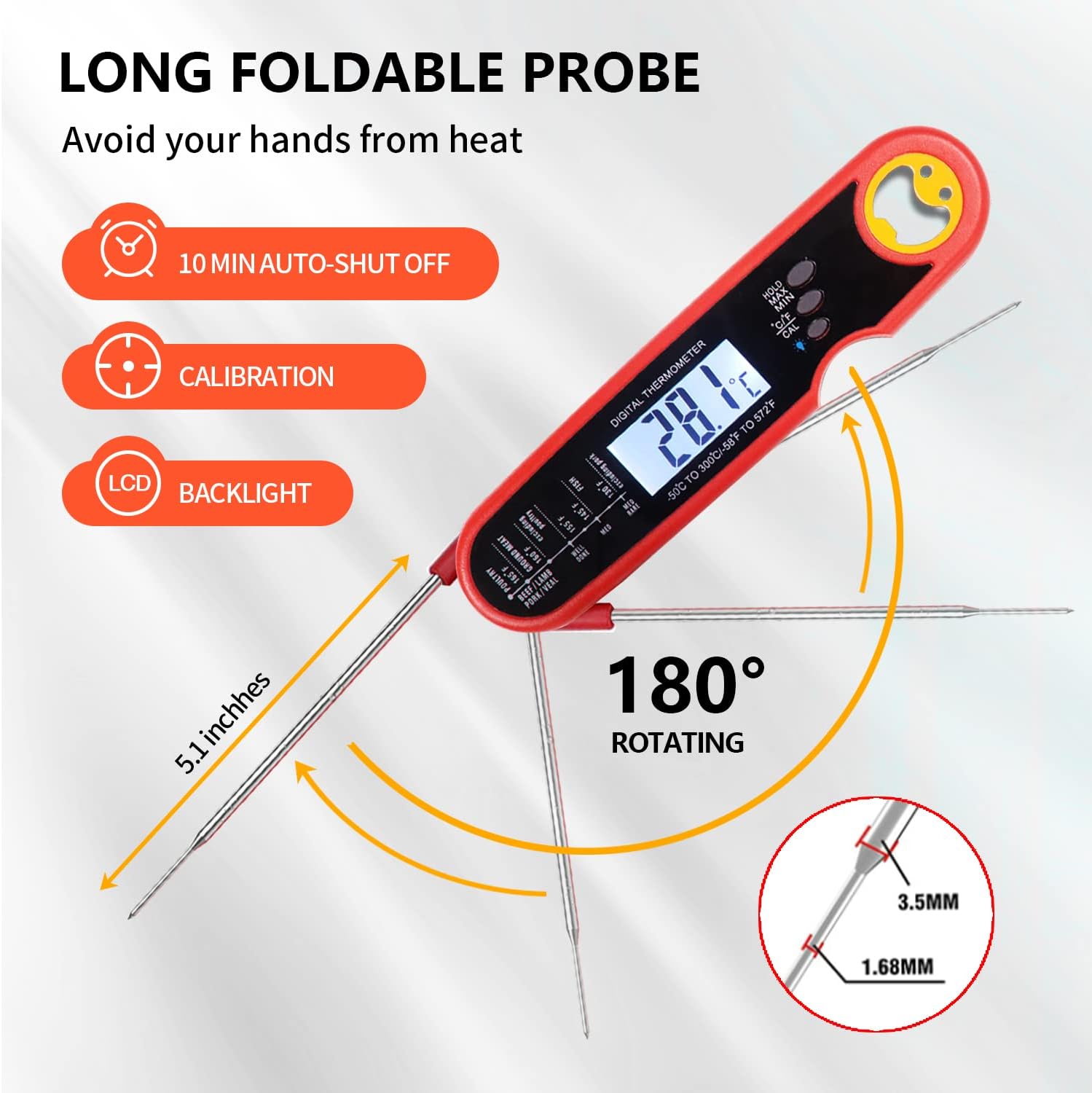 review Humdax Instant Read Meat Thermometer for Cooking, 2022 Digital Meat Thermometer with Probe, IP67 Waterproof and Backlight, Food Thermometer for Grilling BBQ, Baking, Liquids, Candy & Air Fryer