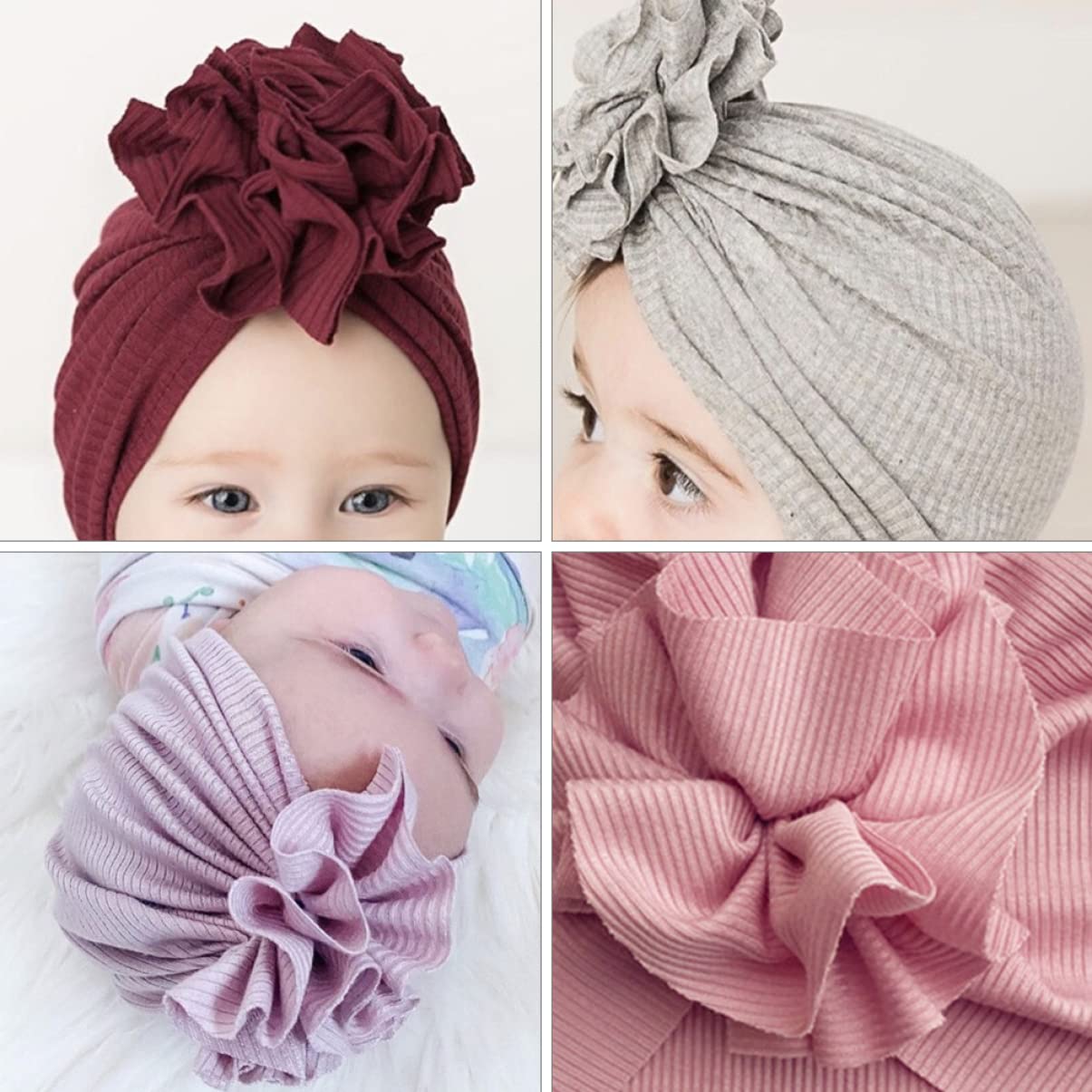 3 Sätze -blumenkappe Babygirl Schlabberlatz Geschenkset Sleep Sack Kappen Buntes Flaggenbanner Korb Mütze Aus Babygarn Elastischer Turban Baumwolle 4 Stück * 3