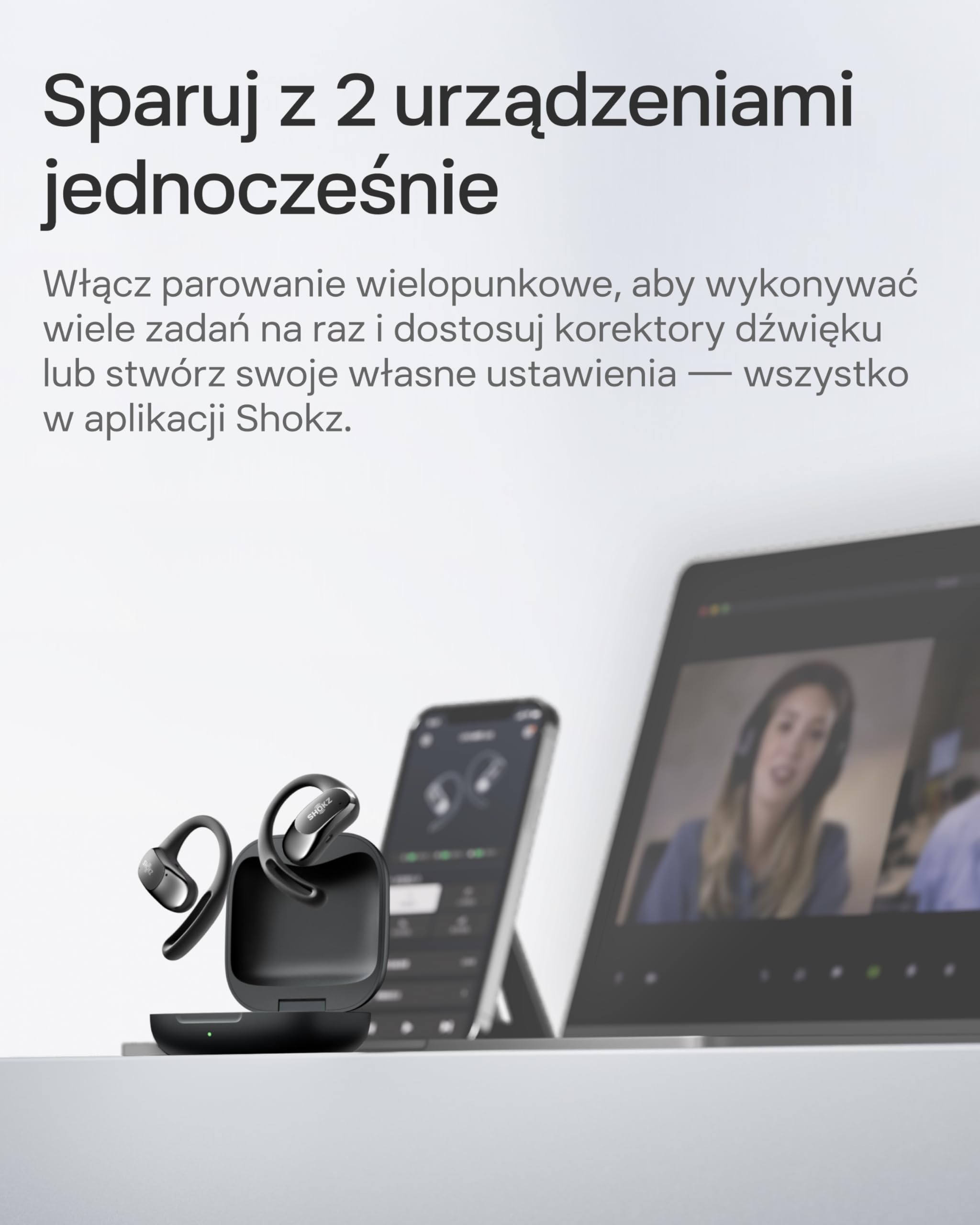 Shokz OpenFit Air słuchawki open-ear, szybkie ładowanie, Czarne | True Wireless, 28h baterii, IP54, szybkie ładowanie, mikrofon, z etui, do treningu i codziennego użytku