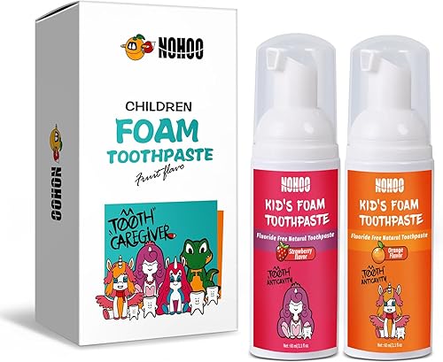 Miniatura 18 de NOHOO Pasta de dientes de espuma sin flúor para niños, sabor a frutas, pasta de dientes de entrenamiento natural para bebés y niños pequeños,