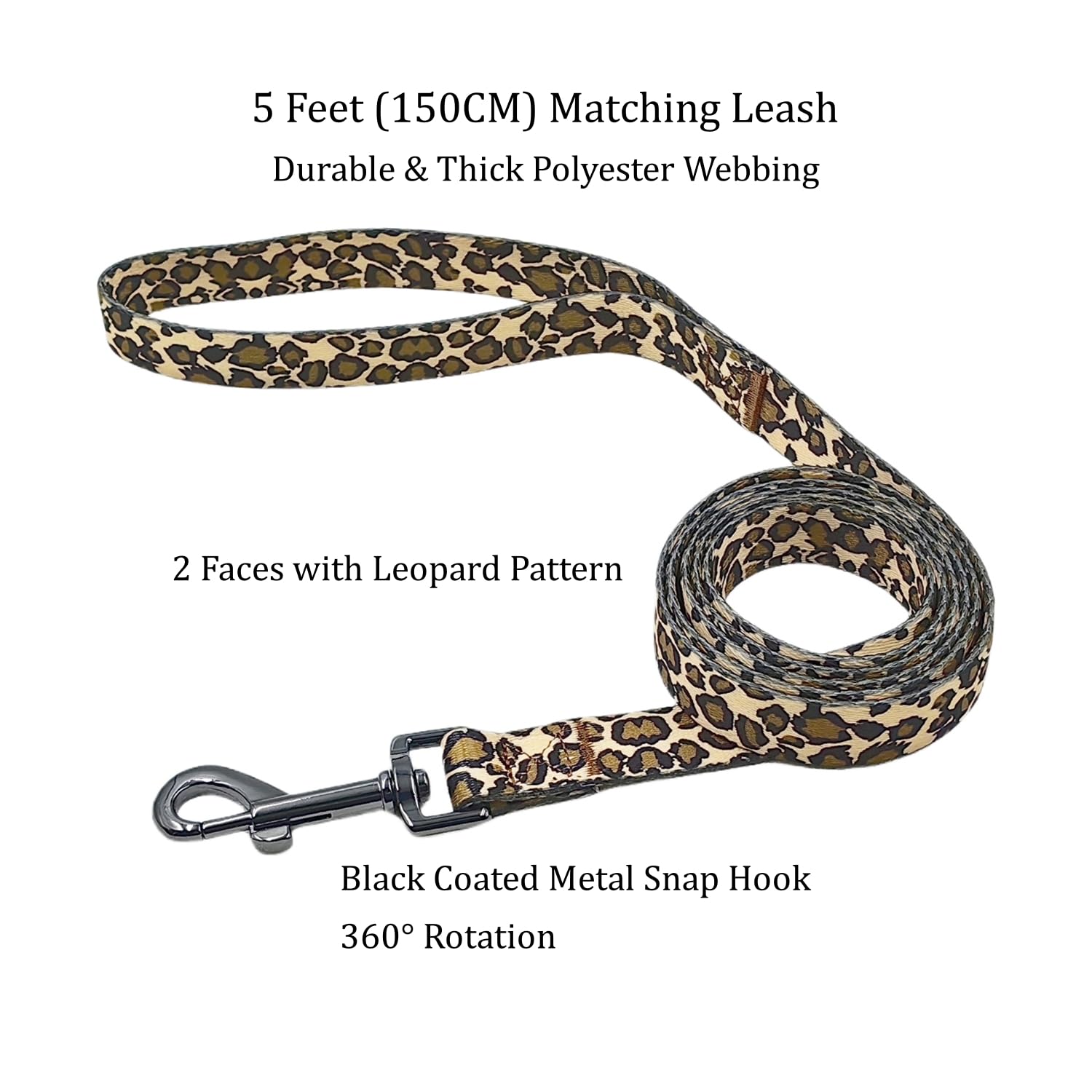 Olahibi Dog Collar and Leash Combo Set, Leopard Pattern, Polyester Material, 150CM Matching Leash, for Small Dogs.(S, Brown Leopard) - Image 3