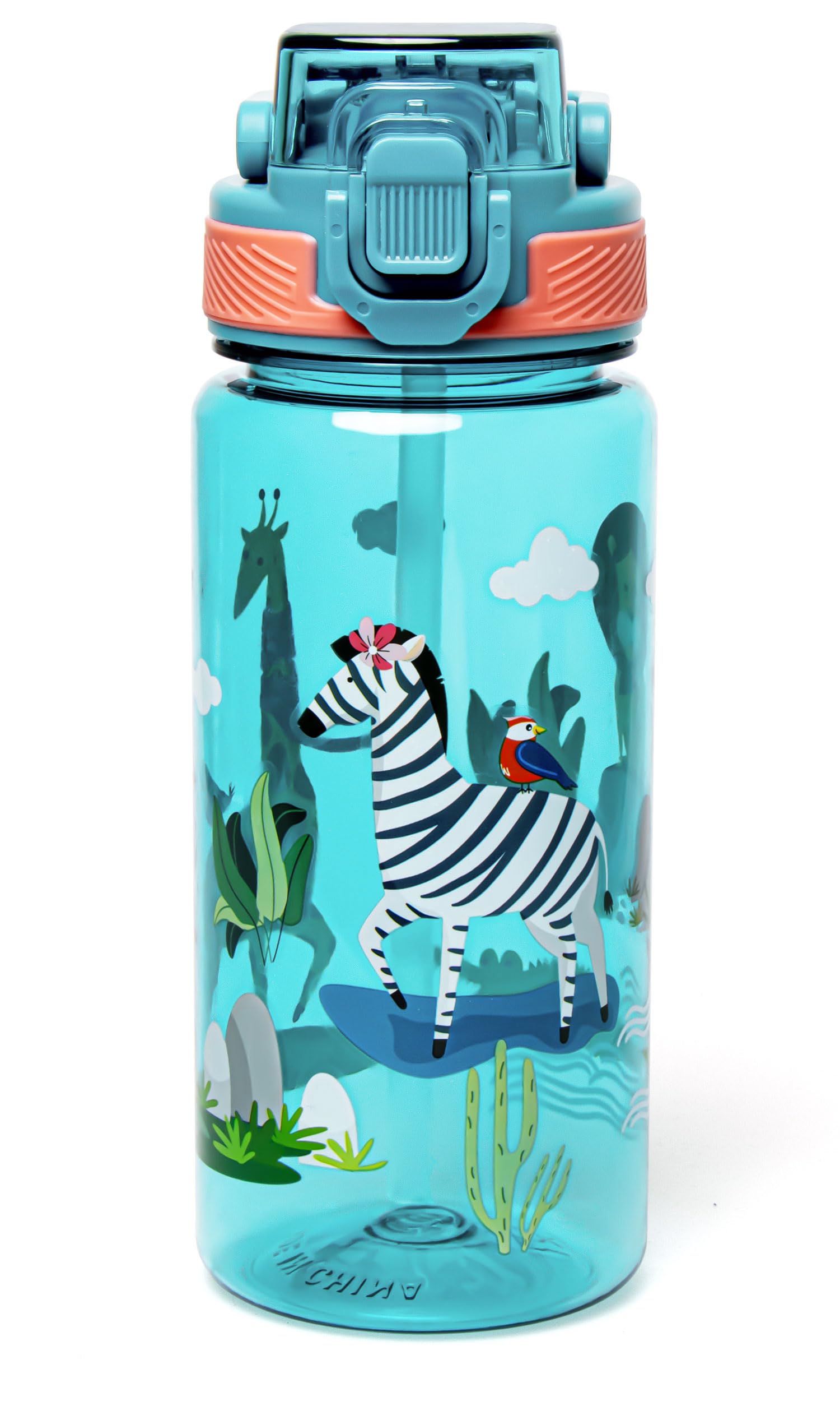 ANGVOOL Kids Water Bottles with Straw, 600ml Drinks Bottle for School Girls or Boys, BPA Free, Leakproof (Teal)