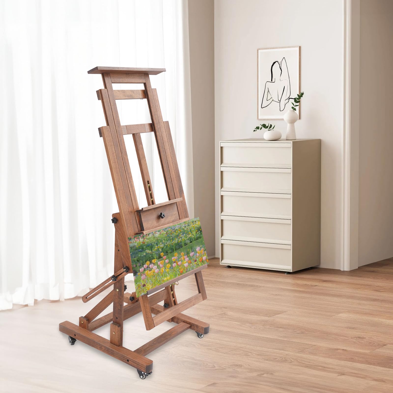 Caballete de estudio para pintura, artista profesional, caballete de arte de pintura soporte plano de doble uso 60 x 65 x 140-300 cm DHJ-3 clase profesional plano retro color