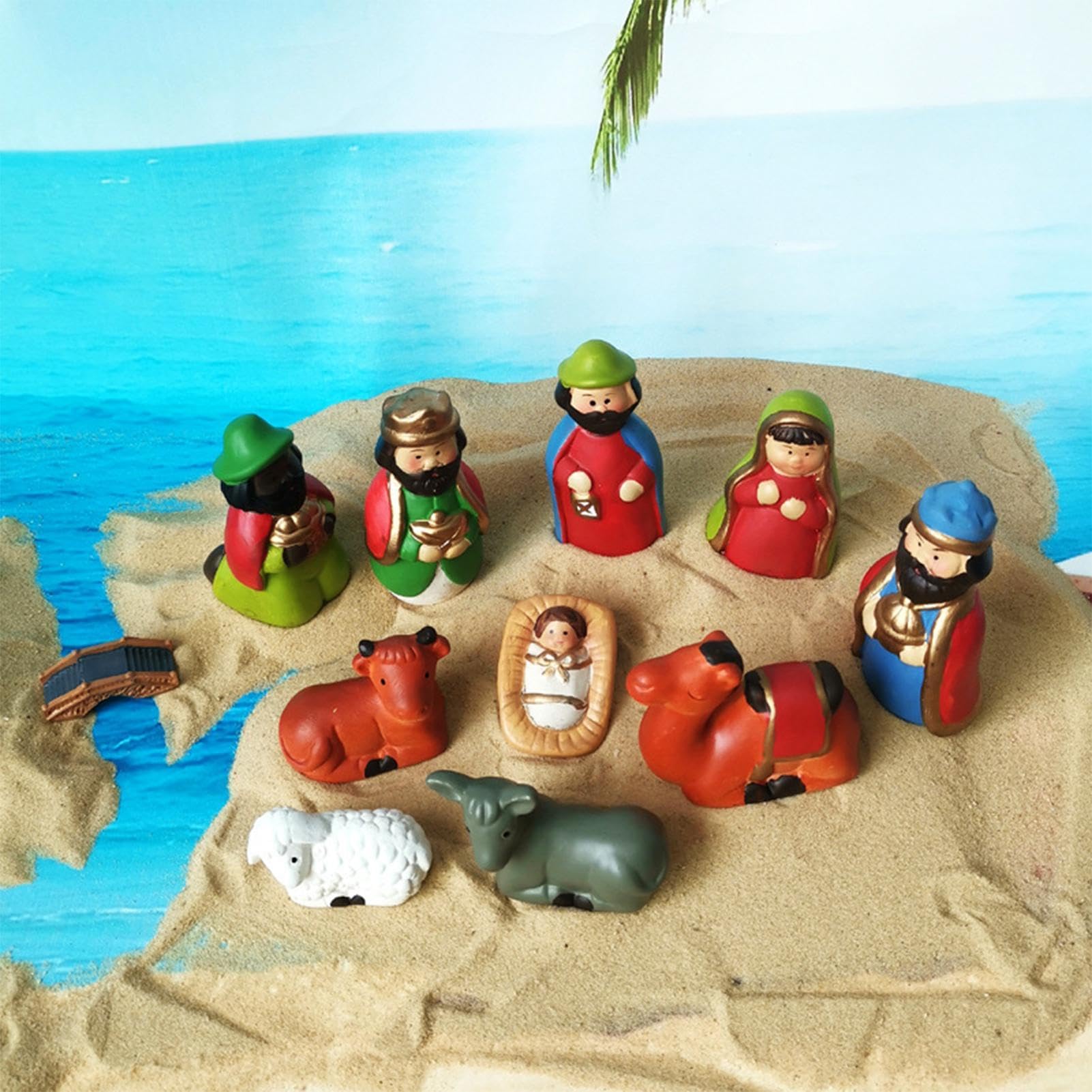 Set di statuette per presepe di Natale, statuette per la nascita | di Gesù per interni, 10 pezzi, decorazione natalizia per libreria, camera da , chiesa,