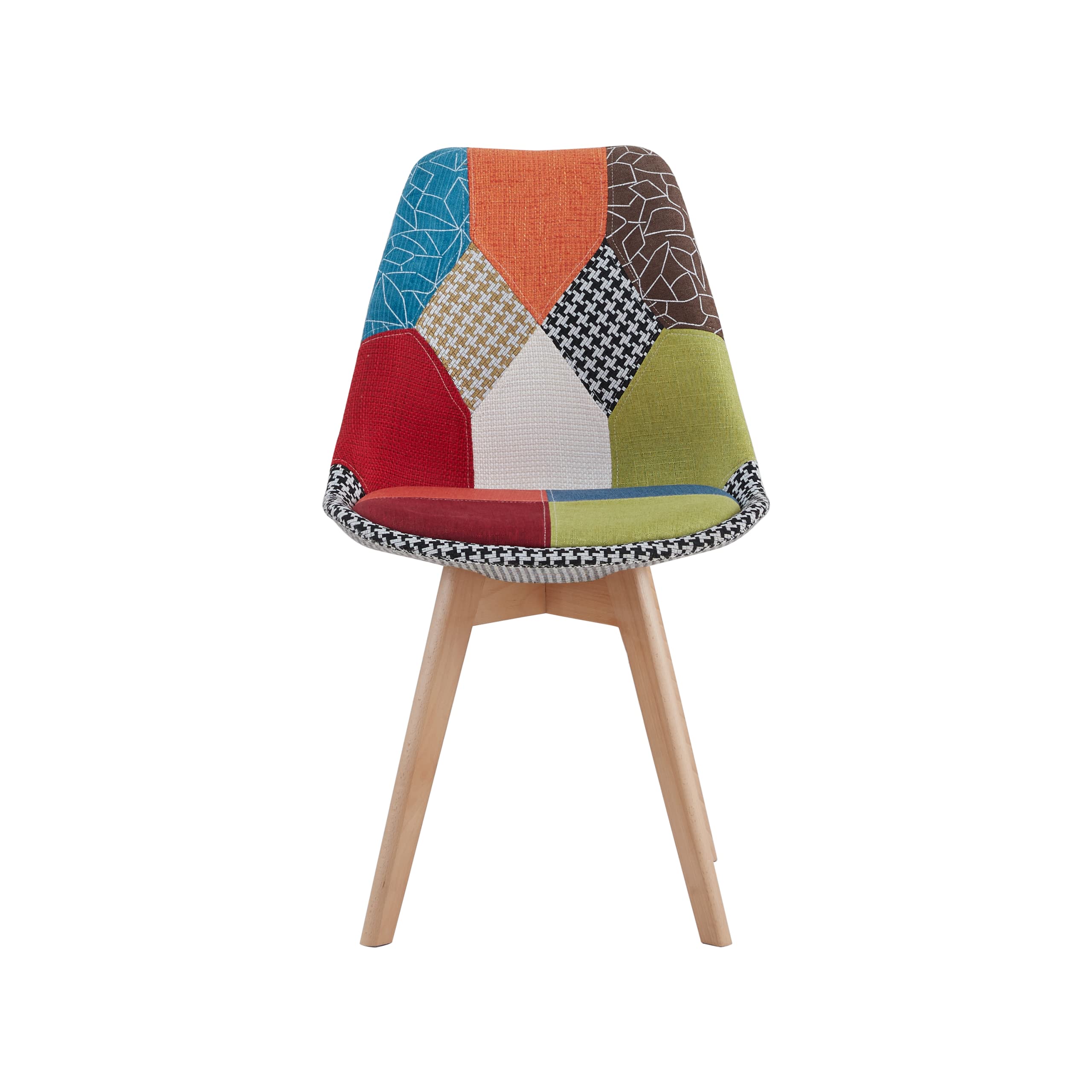 HJhomeheart Set di 8 Sedie da Pranzo in Tessuto Patchwork con Gambe in Legno Massello, Sedie da Pranzo Imbottite per Sala da Pranzo, Soggiorno, Cucina (Rosso-Nuovo)