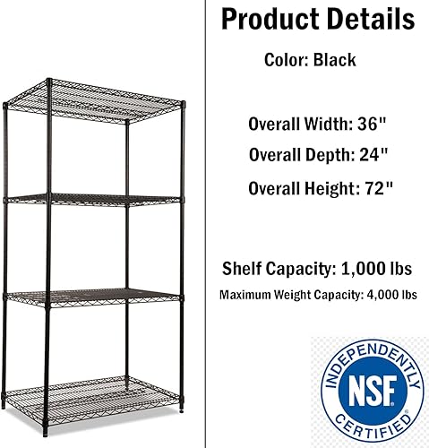 Miniatura 4 de 48 W x 18 D x 72 H, Kit de estantería de alambre cromado de 4 niveles  Capacidad de peso de 6,000 libras  NSF
