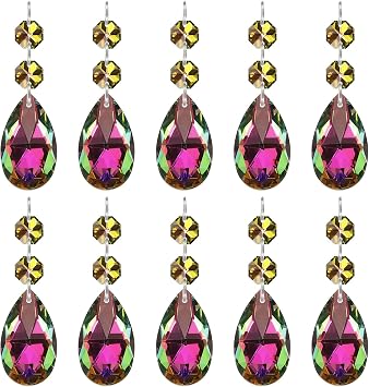 PATIKIL Teardrop Crystal Chandelier Pendants Beads, 10 Pack 85mm Length 38mm Chandelier Prisms Parts Ornaments Hanging Beads for DIY Arts Crafts Decoration, Colorful