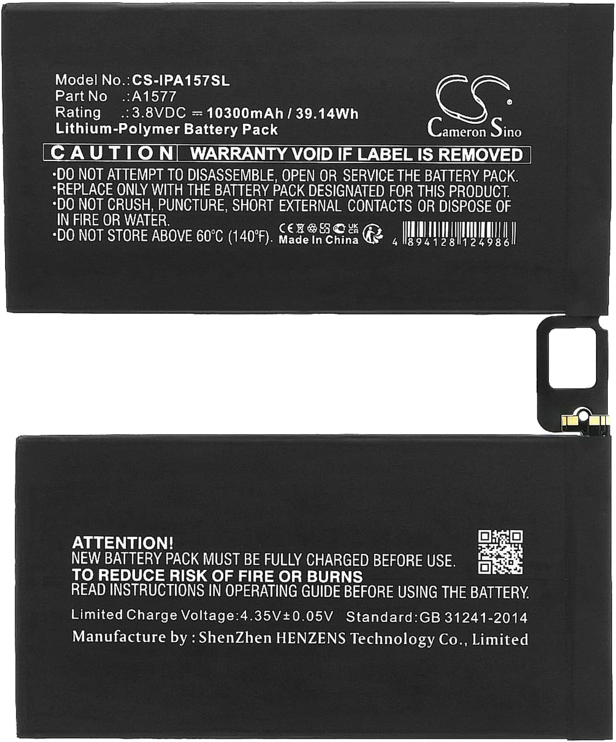 Cameron Sino 10300mAh / 39.14Wh Replacement Battery for (Apple) A1577, A1584, A1652, iPad Pro, iPad Pro 12.9 A1577