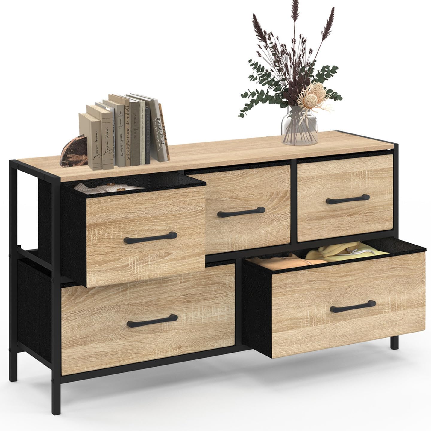 IDMarket - Commode 5 tiroirs en Tissu Utah H.55 cm Meuble de Rangement Design Industriel