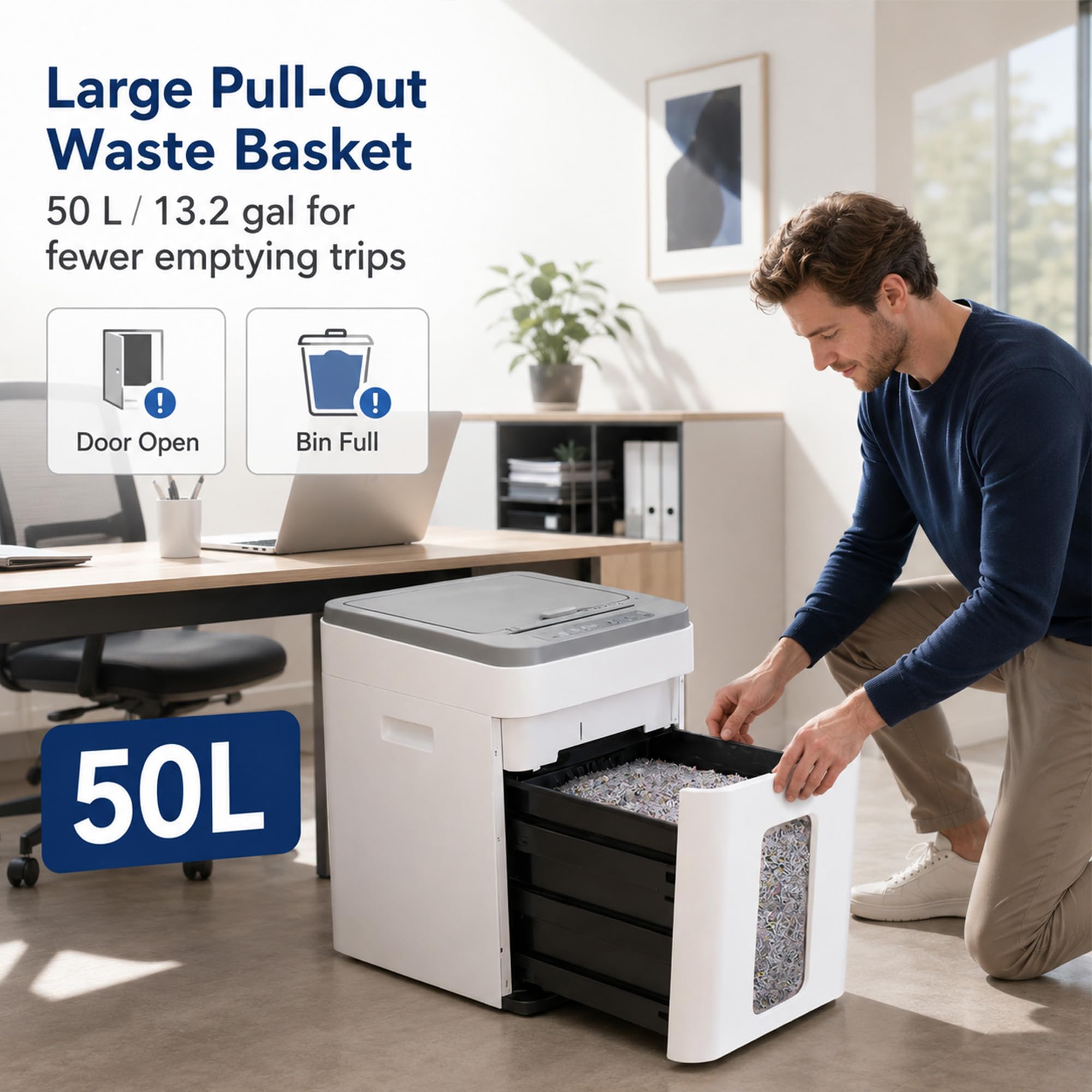 400 Fogli Distruggi Documenti: Distruggidocumenti Professionale P5 Microtaglio 50L - 8 Fogli Manuali 30 Min Per Casa/Ufficio Con Carte/Graffe Per Privati/Piccoli Team Bianco/Grigio