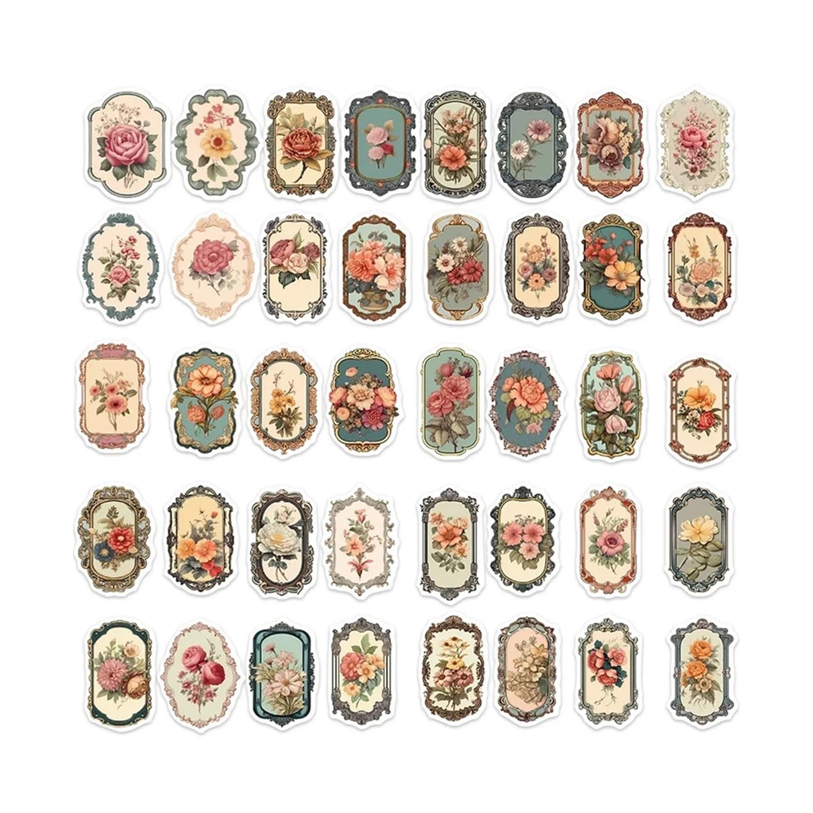 Corner Flower Stickers 40/80/120PCS Vintage Flower Mirror PVC Sticky Sticker Aesthetic DIY Stationery Decoration Scrapbooking(120pcs)