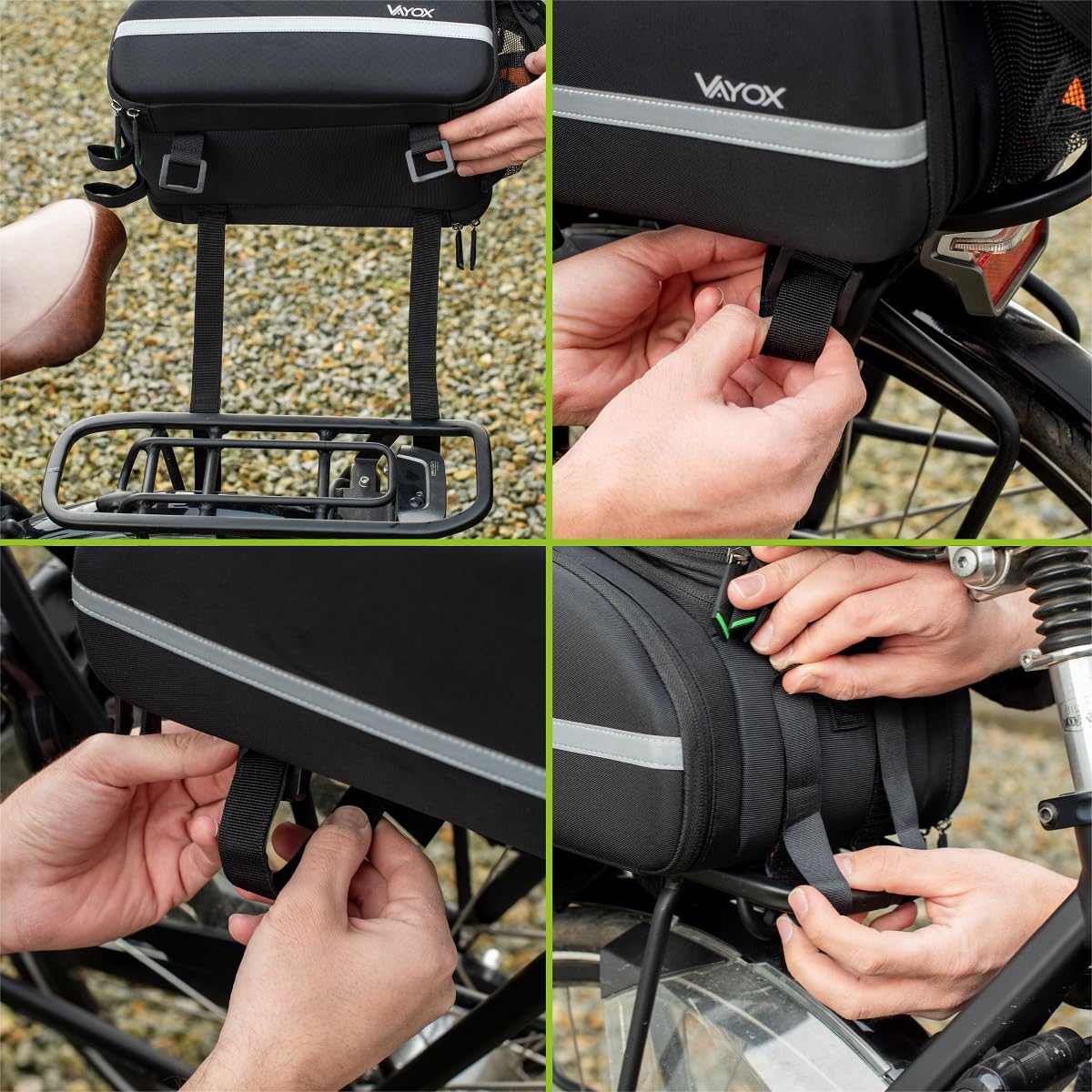 VAYOX 35L fahrradtaschen für gepäckträger Erweiterbar Wasserdicht Regenhüll Premium fahrradtasche. Perfekte satteltaschen für Fahrrad mit Schultergurt, Bungee-Kordel, Flaschenhalter (10-35L)