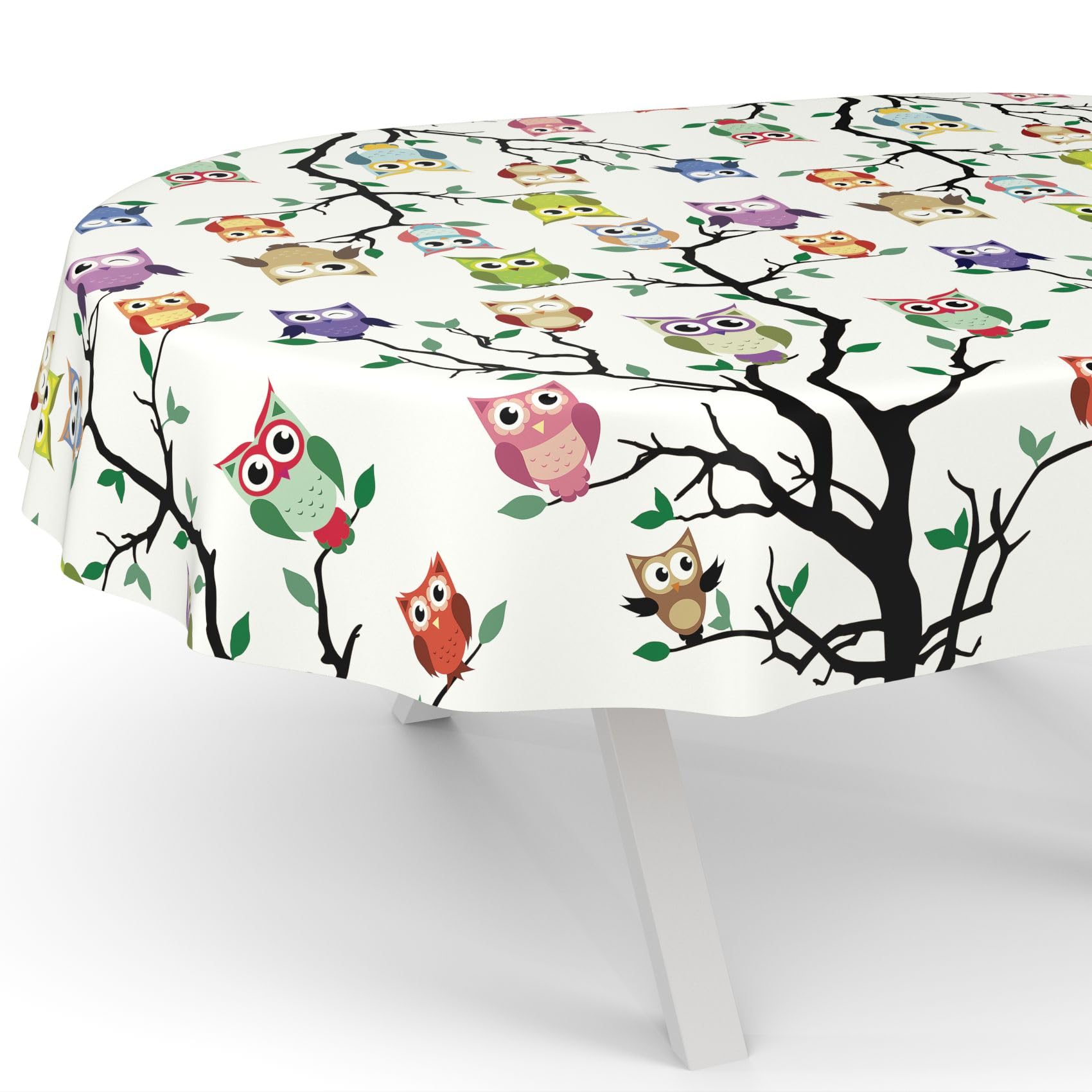 ANRO Tovaglia cerata, lavabile, rotonda, ovale, rettangolare, 180 x 140 cm, con bordo tagliato, gufo