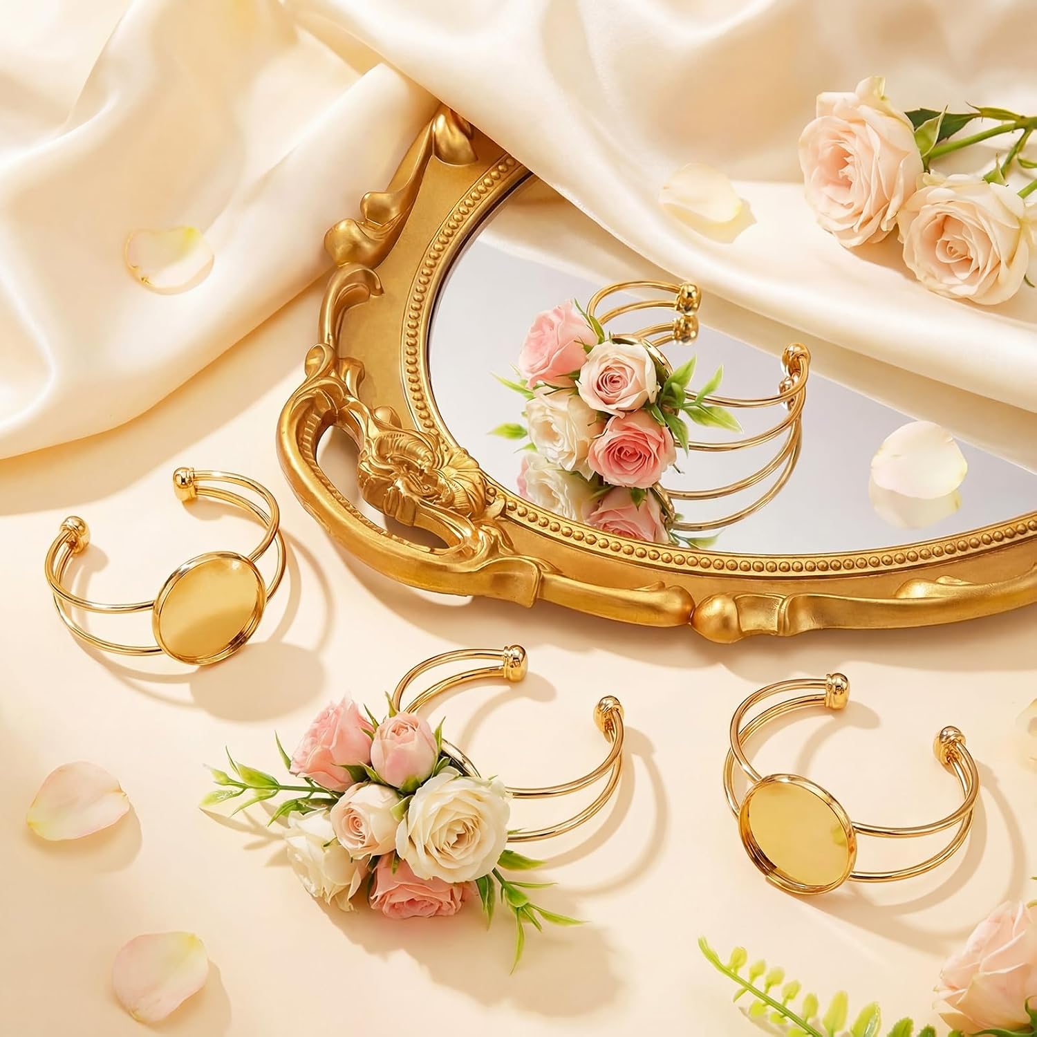 Liliaafar 6 Pcs Gold Corsage Wristlet Cuff Bracelets Women,Bezel