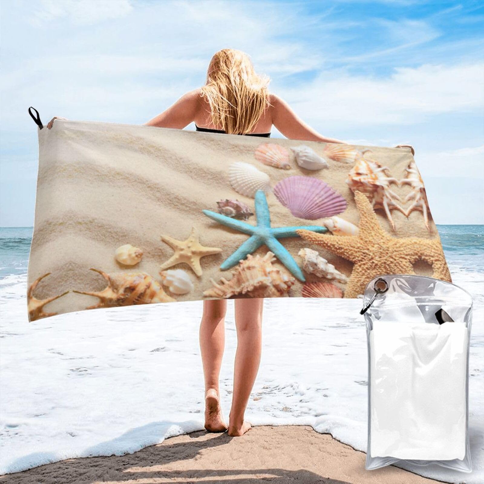 WYCZHY Seashells Starfish Print Beach Towel Soft Quick Dry For Spa Pool Gym Vacation Travelers Women Men Adults Sauna Gift