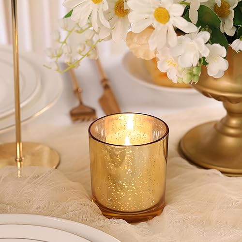 Miniatura 6 de DARJEN Juego de 6 portavelas votivas doradas más grandes, portavelas de cristal, candelabros dorados para bodas, centros de mesa, fiestas y