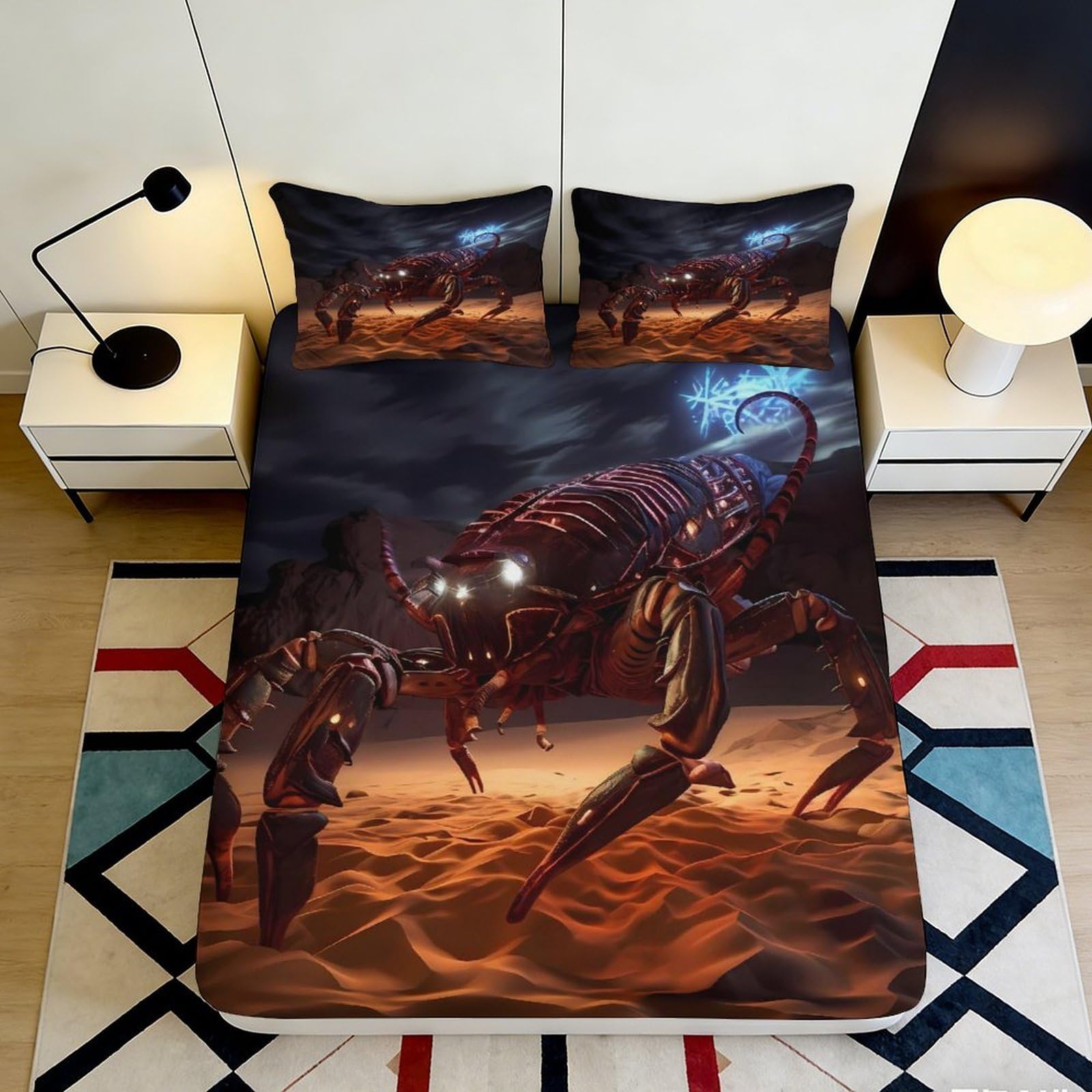 3D Printed Cyber Scorpion Fitted Sheet Microfiber Soft Bed Cover for Bedroom Dorm Mattress Protection Decor 90x200x25cm
