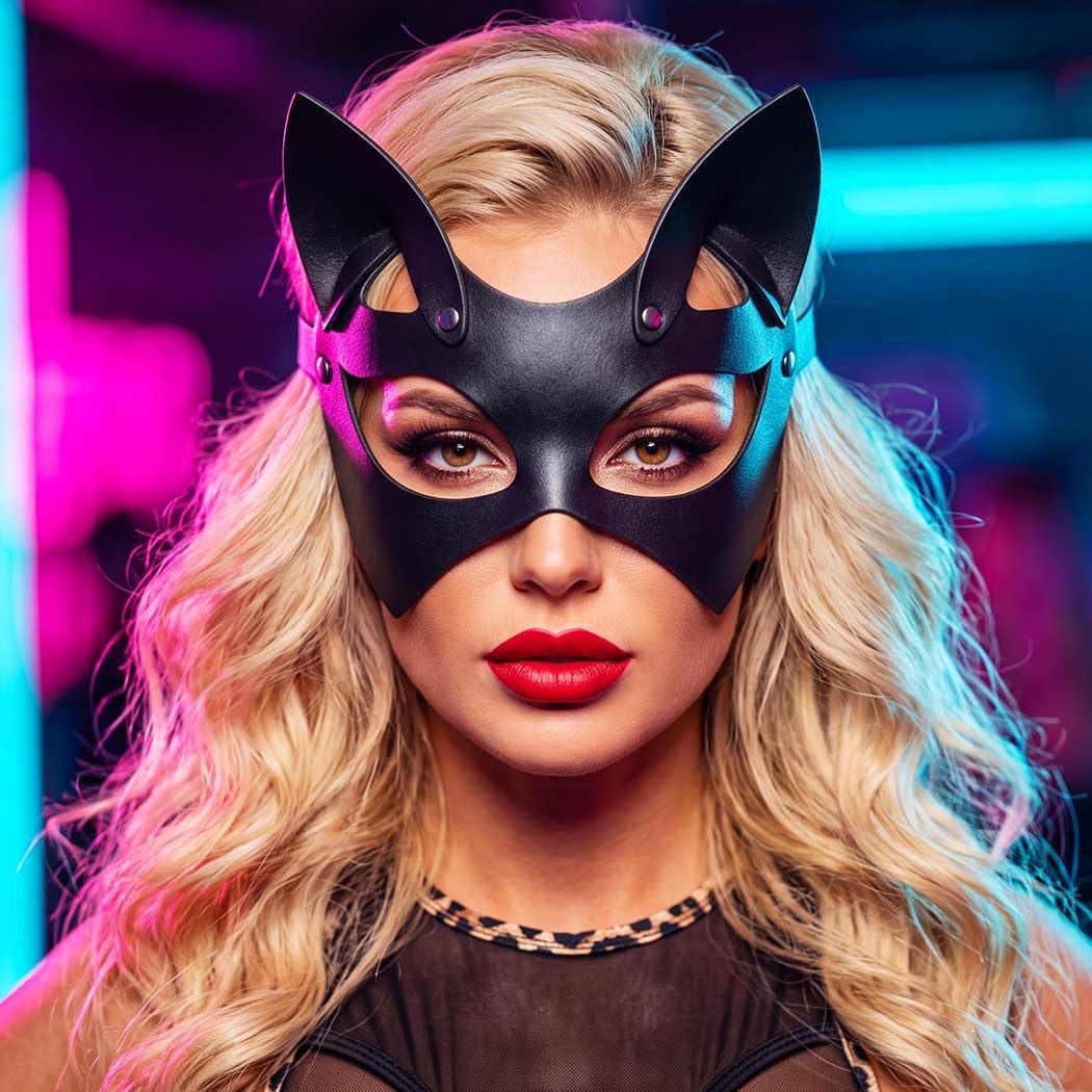 CLOACE Black Leather Cosplay Masks Masquerade Party Cat Mask Party PU Eye Covers Halloween Costume Eye Accessory (A)