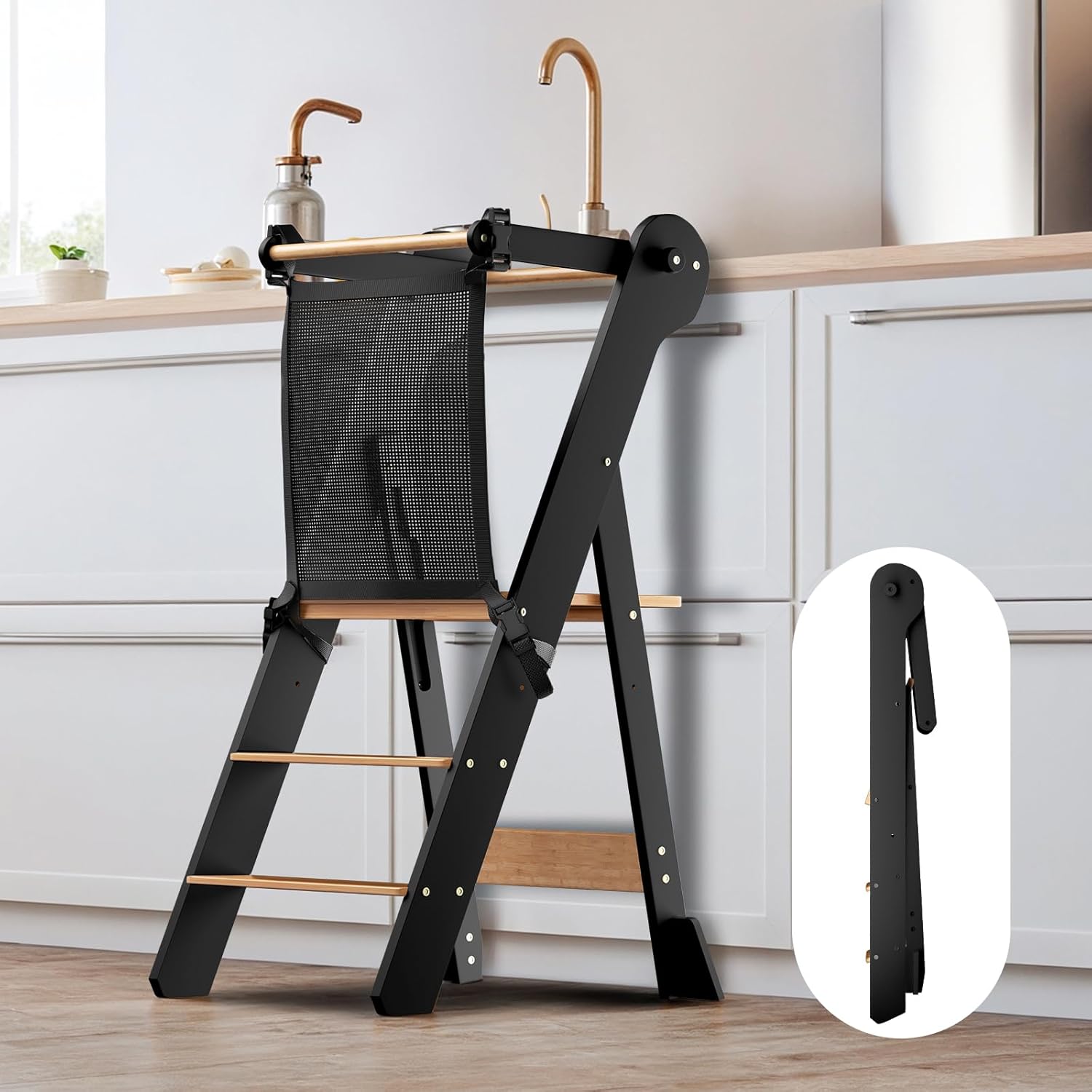 COSYLAND Foldable Toddler Standing Tower - Adjustable Height Folding Step Stool Kid Toddler Kitchen Stool Helper for Learning and Cooking - Ages 18 Months to 6 Years with safety... 11 COSYLAND Foldable Toddler Standing Tower - Adjustable Height Folding Step Stool Kid Toddler Kitchen Stool Helper for Learning and Cooking - Ages 18 Months to 6 Years with safety... - Image 9