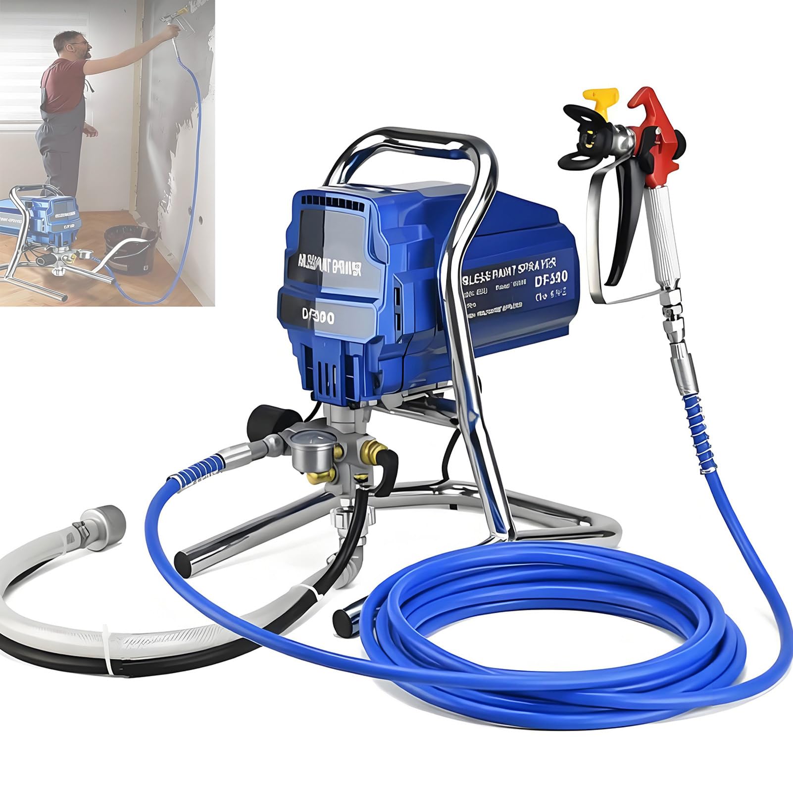 EpyGnom 1800W High Pressure Airless Paint Sprayer, 3000PSI High Efficiency Electric Paint Sprayer, Handheld Paint Gun for Home Interior and Exterior Furniture and Fences, Adjustable Pressure