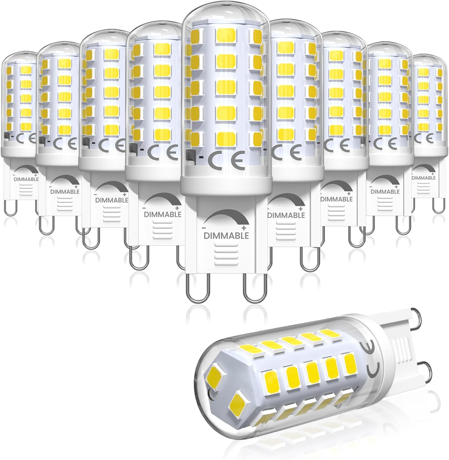 Dimmable G9 LED Bulbs Cool White, G9 220-240v 50hz Max 4W LED Replace 25W, 28W, 33W, 40W G 9 Halogen Capsule Light Bulb, Daylight White 6000K, GU9 Bi-pin Mini Energy Saving A Lamp, 10 Pack