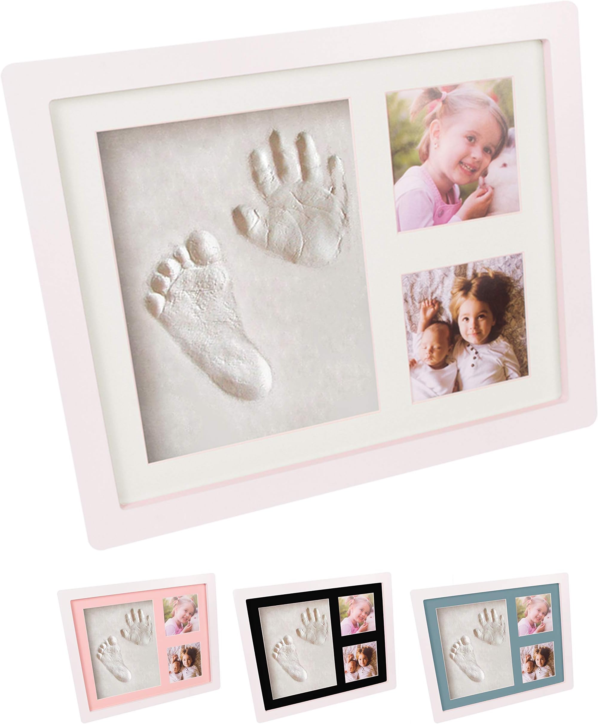 – Handprint and Footprint Photo Frame Clay Kit with 4 Colour Backing Cards – Customisable Newborn Hand & Feet Print Memorable Keepsake Gift for Boys and Girls Nursery Walls